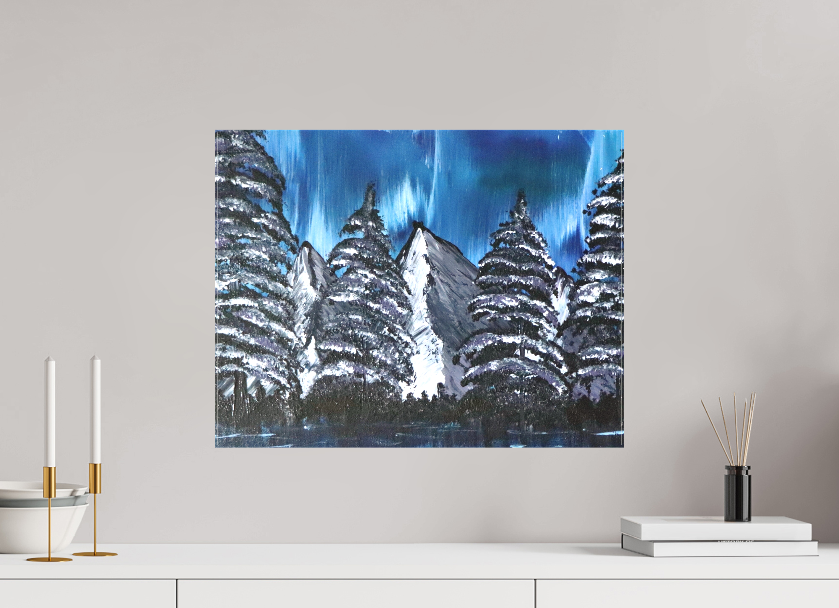 20.6 x 16″, *1.25" Matte Canvas No Frame Blue Borealis - Original Acrylic Landscape Painting
