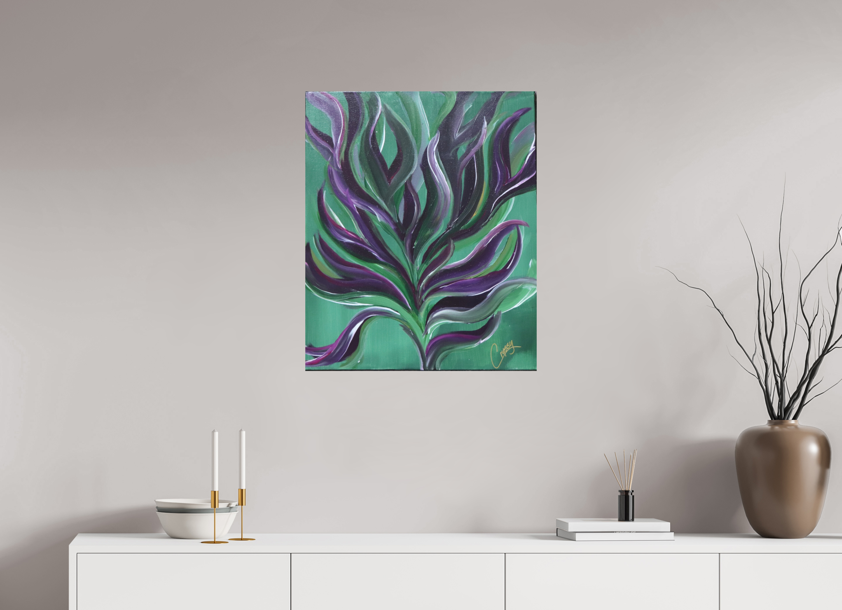 24 x 29.1″, *Photo Print on Fuji Silk with Black Frame Large Botanical - Original Abstract Acrylic Painting