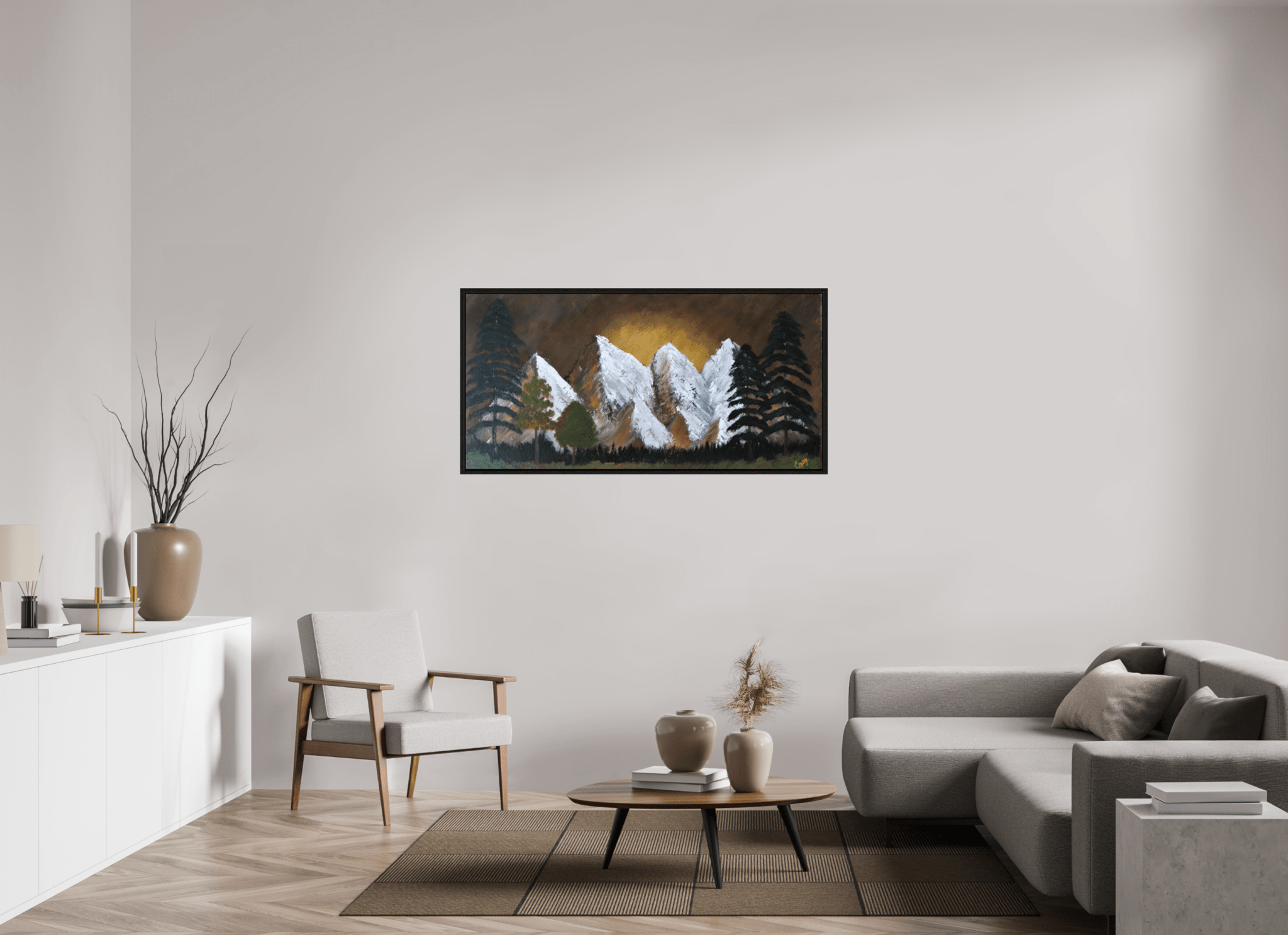 Bronze Horizon Sunset Landscape Print With Mountains And Trees - The Living Abstract
