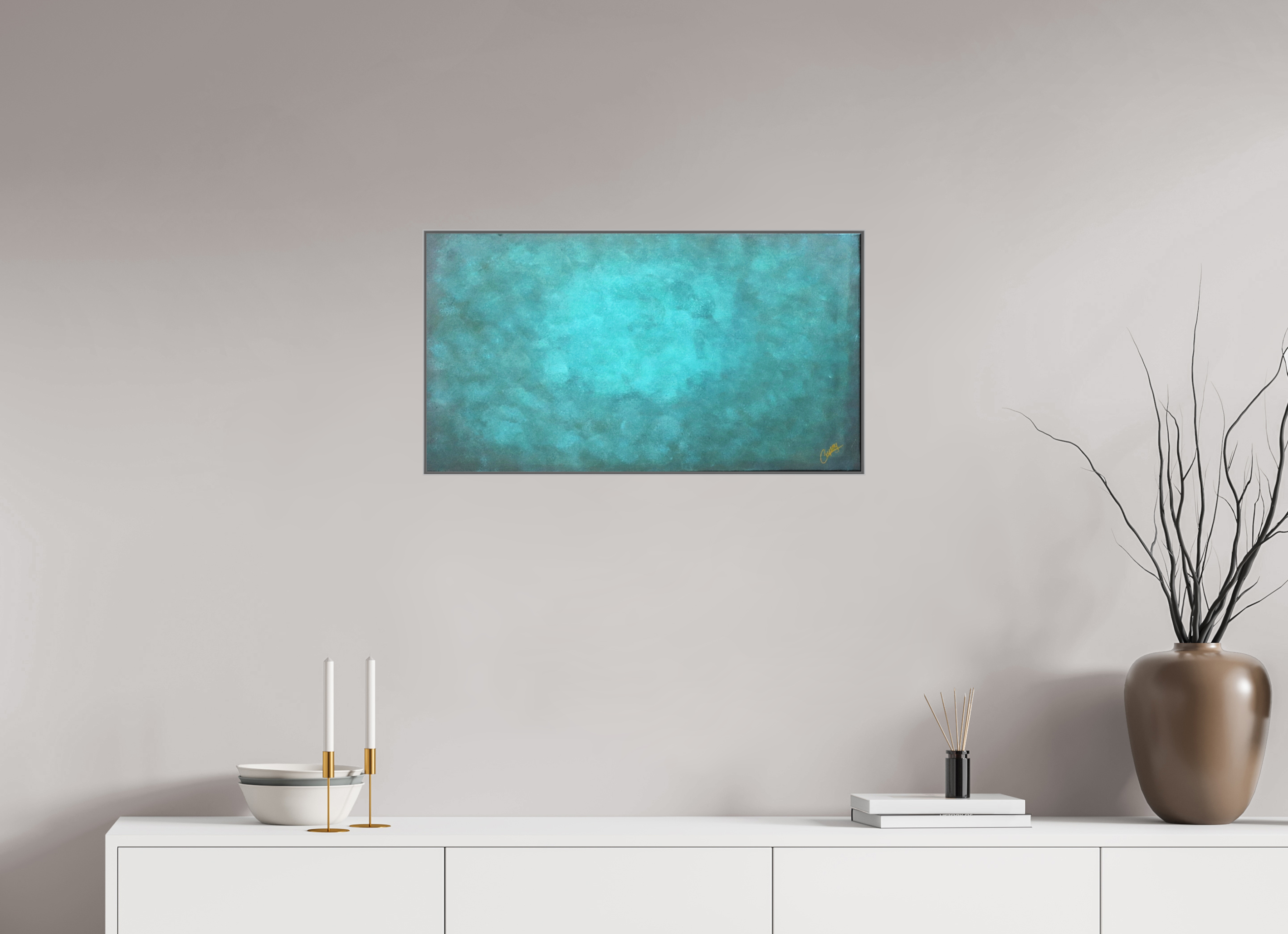 29.2 x 16″, *Aluminum Artbox 1" on fine art paper under acrylic matte glass Emerald Fade