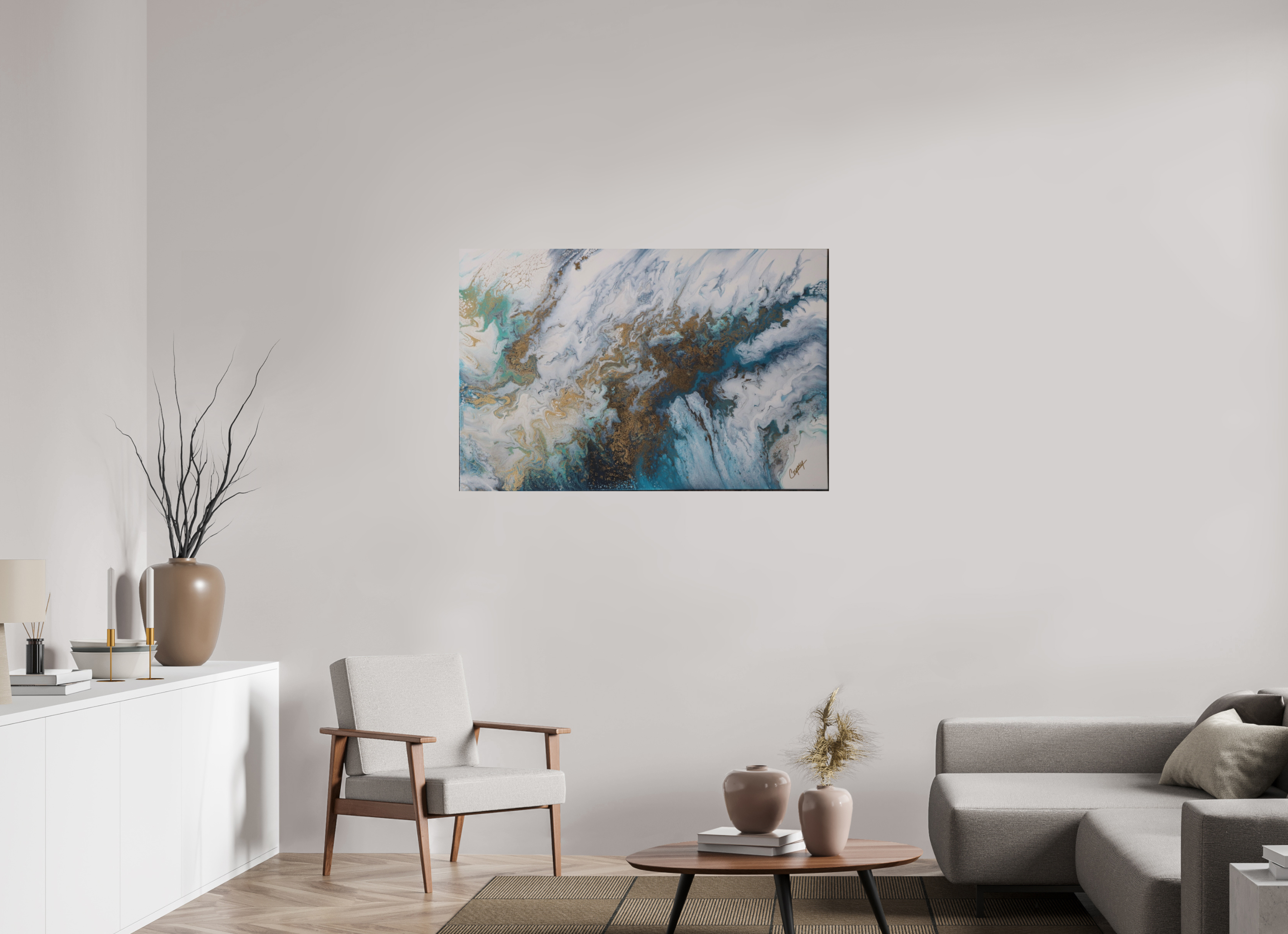 47.2 x 31″, *Photo Print on Fuji Silk with Black Frame Seascape Canvas - Original Acrylic Ocean Painting