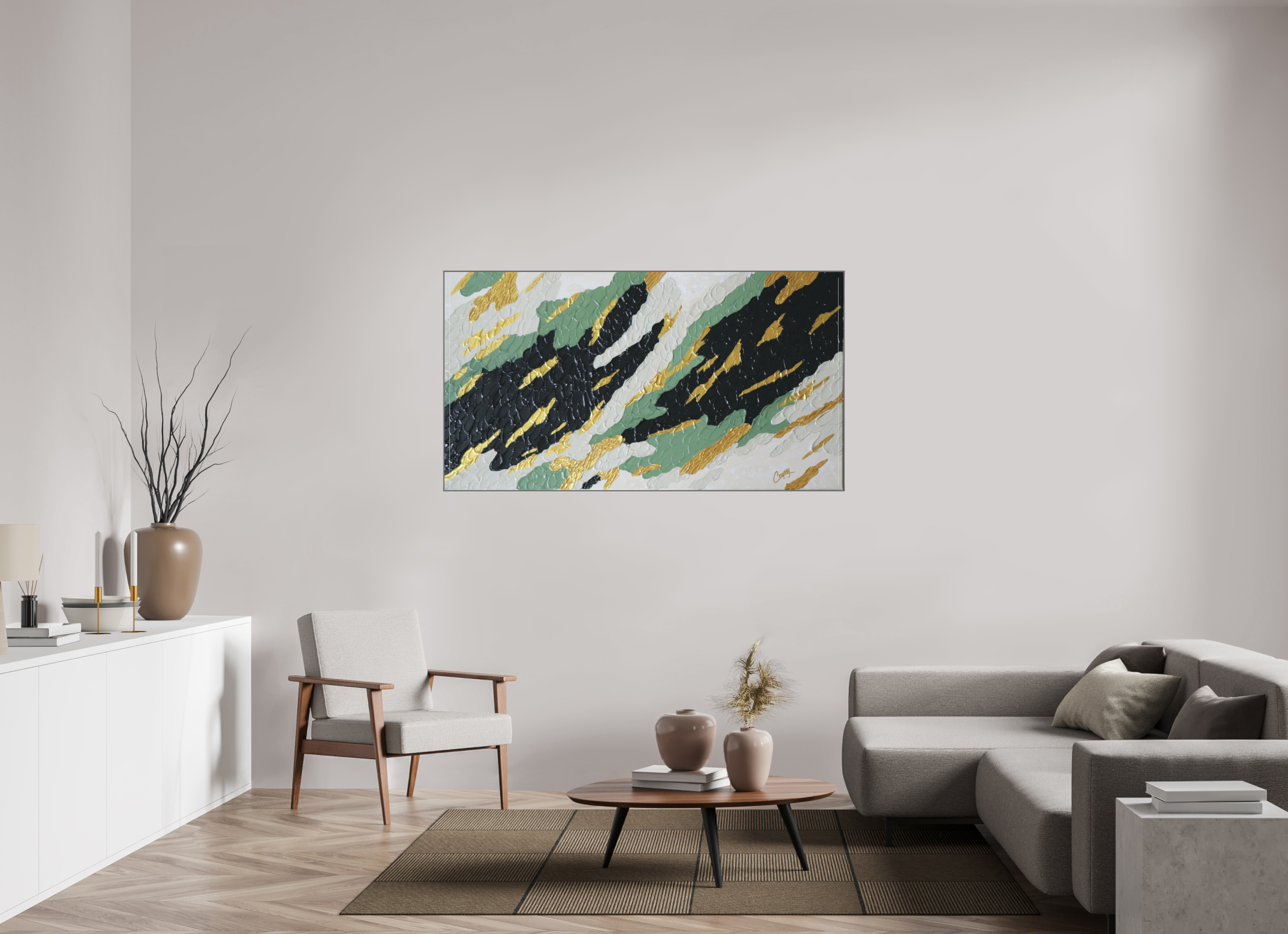 64 x 35″, *Aluminum Artbox 1" on fine art paper under acrylic matte glass Gilded Forest - Textured Acrylic Art