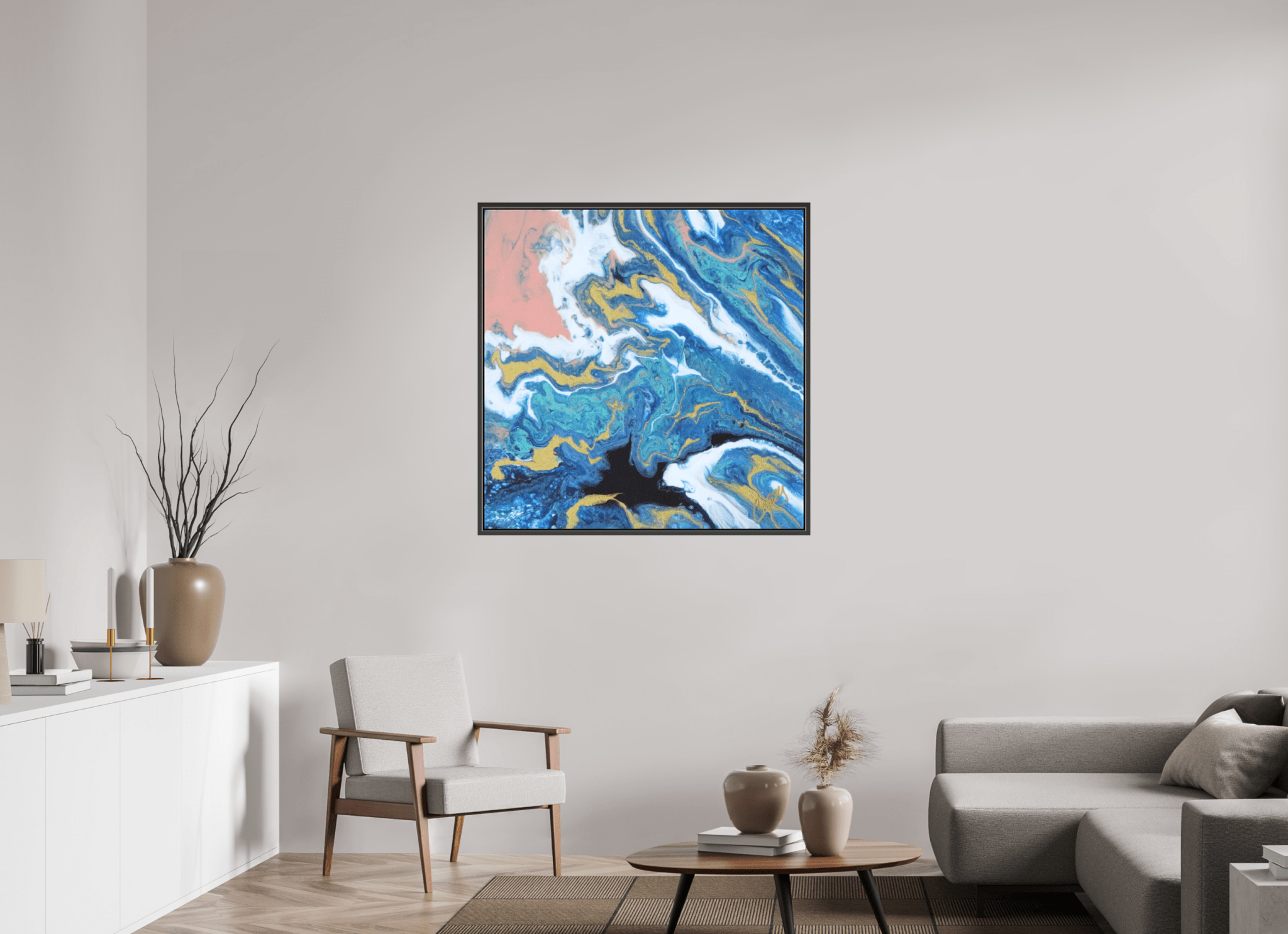 Coastal Blush - Original Tilt Pour Acrylic Painting - The Living Abstract