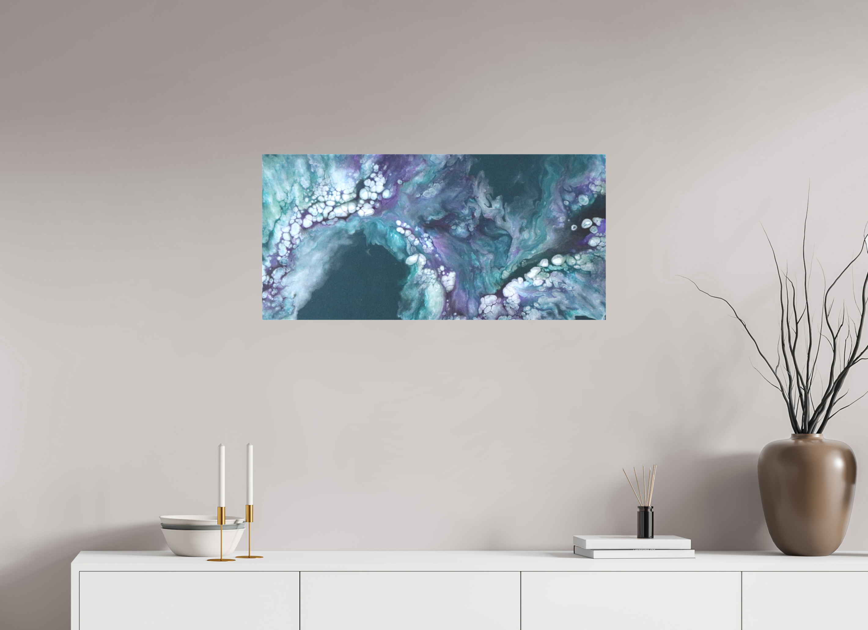 33.5 x 16″, *1.25" Matte Canvas No Frame Teal Tidal Wave