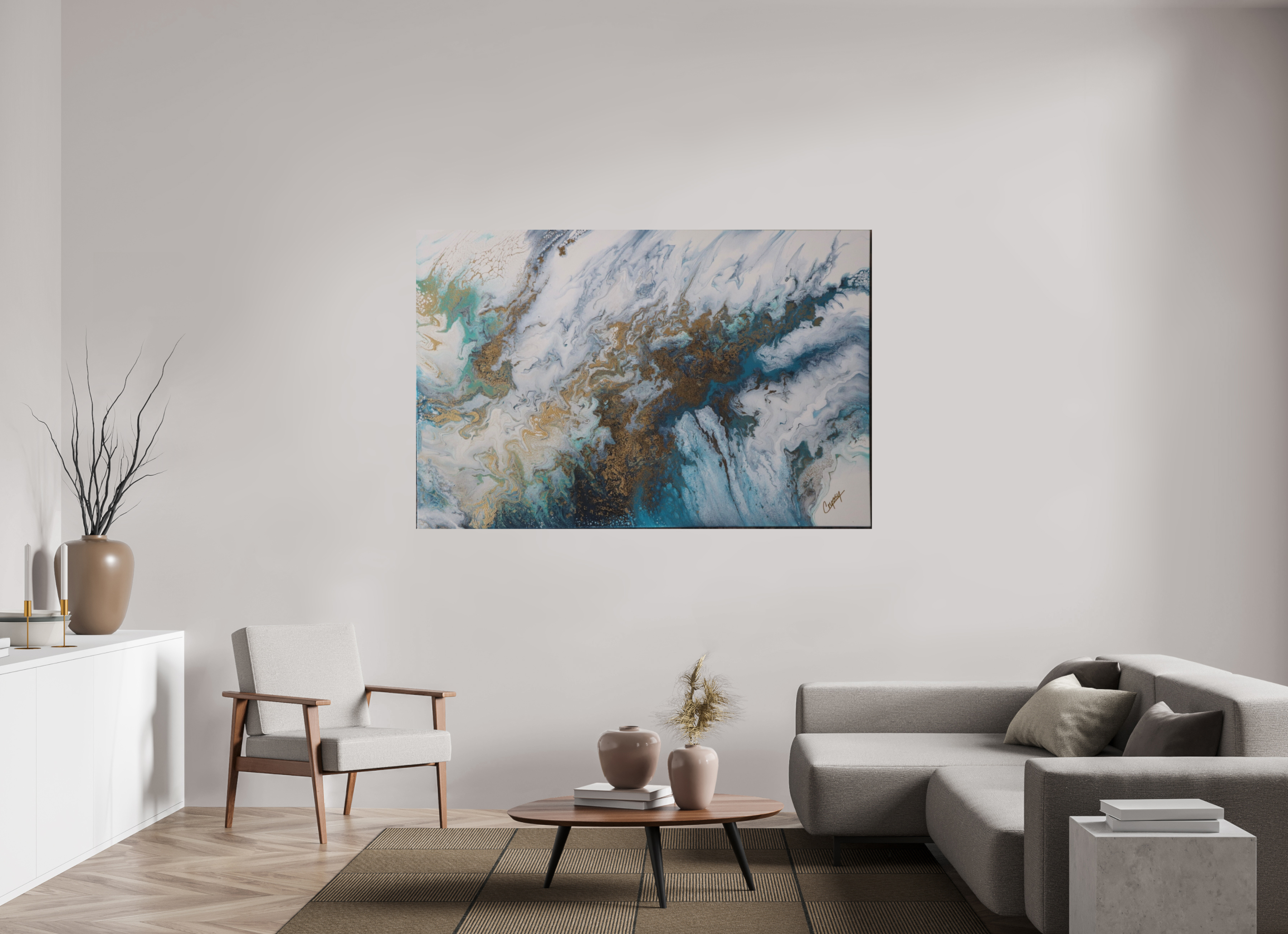 71.6 x 47″, *Photo Print on Fuji Silk with Black Frame Seascape Canvas - Original Acrylic Ocean Painting