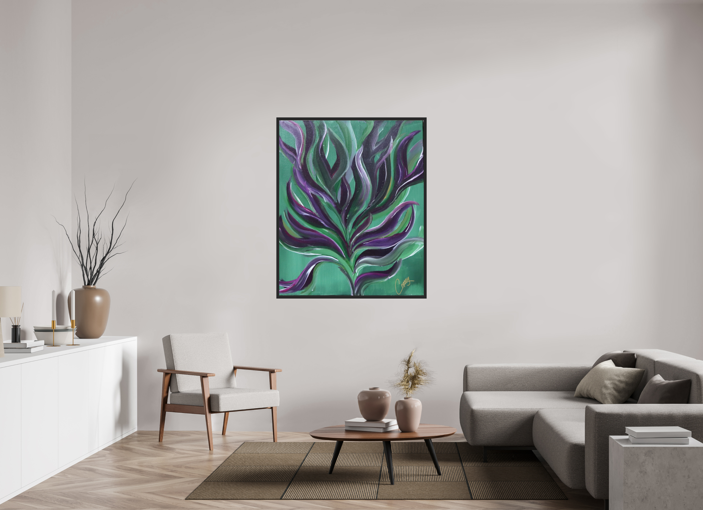43 x 52″, *Photo Print Under Acrylic Glass Black Matte Frame Large Botanical - Original Abstract Acrylic Painting