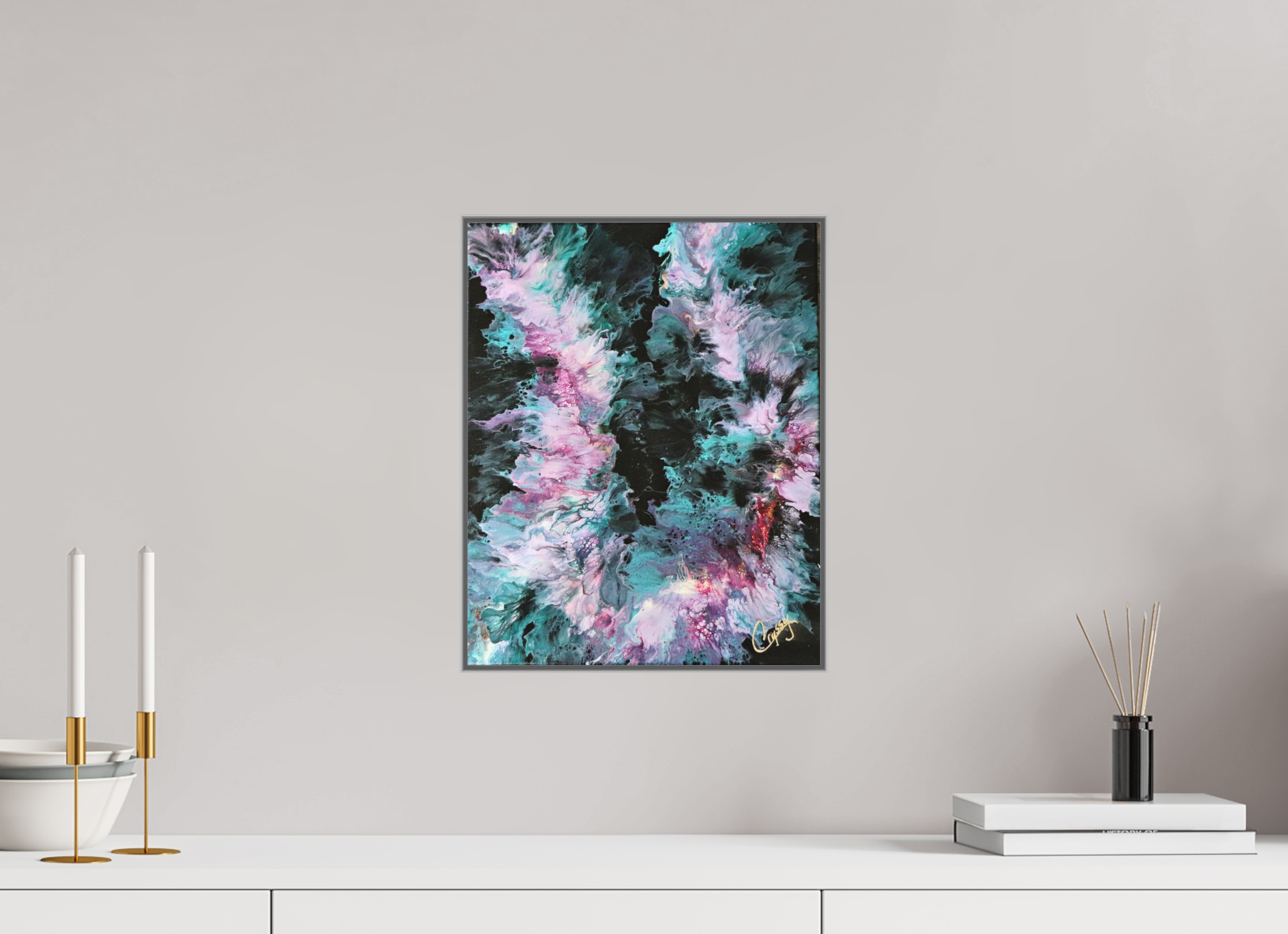 12 x 15.1″, *Aluminum Artbox 1" on fine art paper under acrylic matte glass Hawaiian Lei - Original Tropical Acrylic Painting