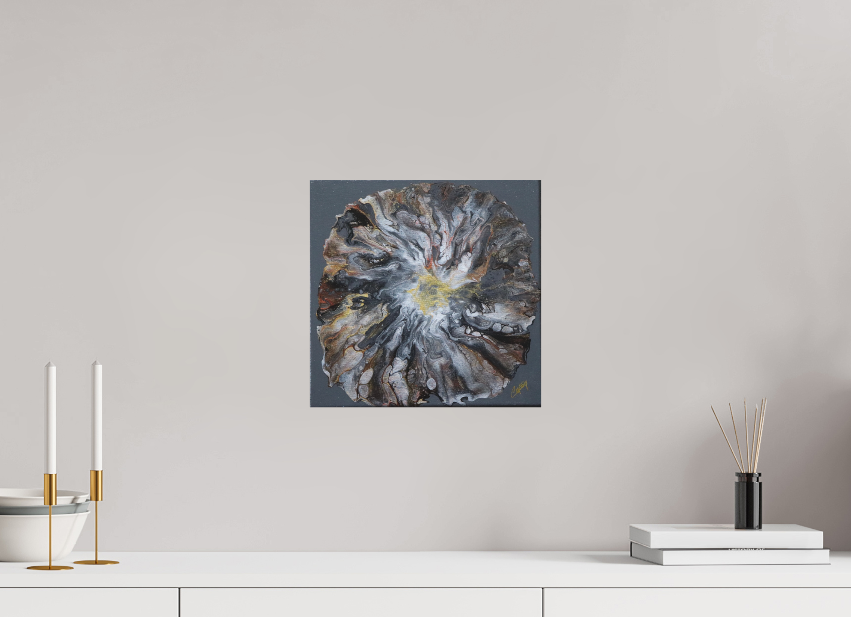 12.2 x 12″, *Photo Print on Fuji Silk with Black Frame Copper Bloom II
