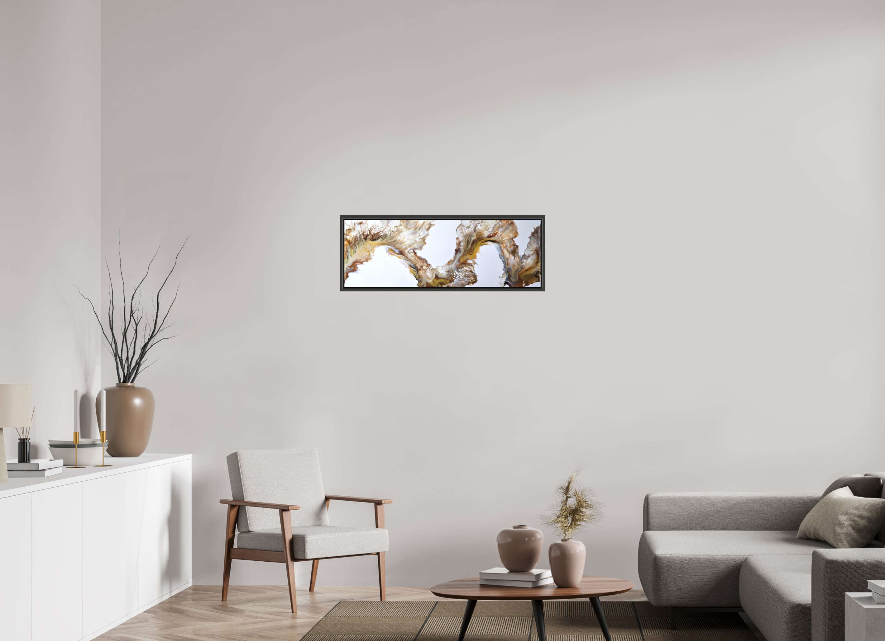 35.7 x 12″, *.7" Matte Canvas with Black Oak Frame Desert Sands
