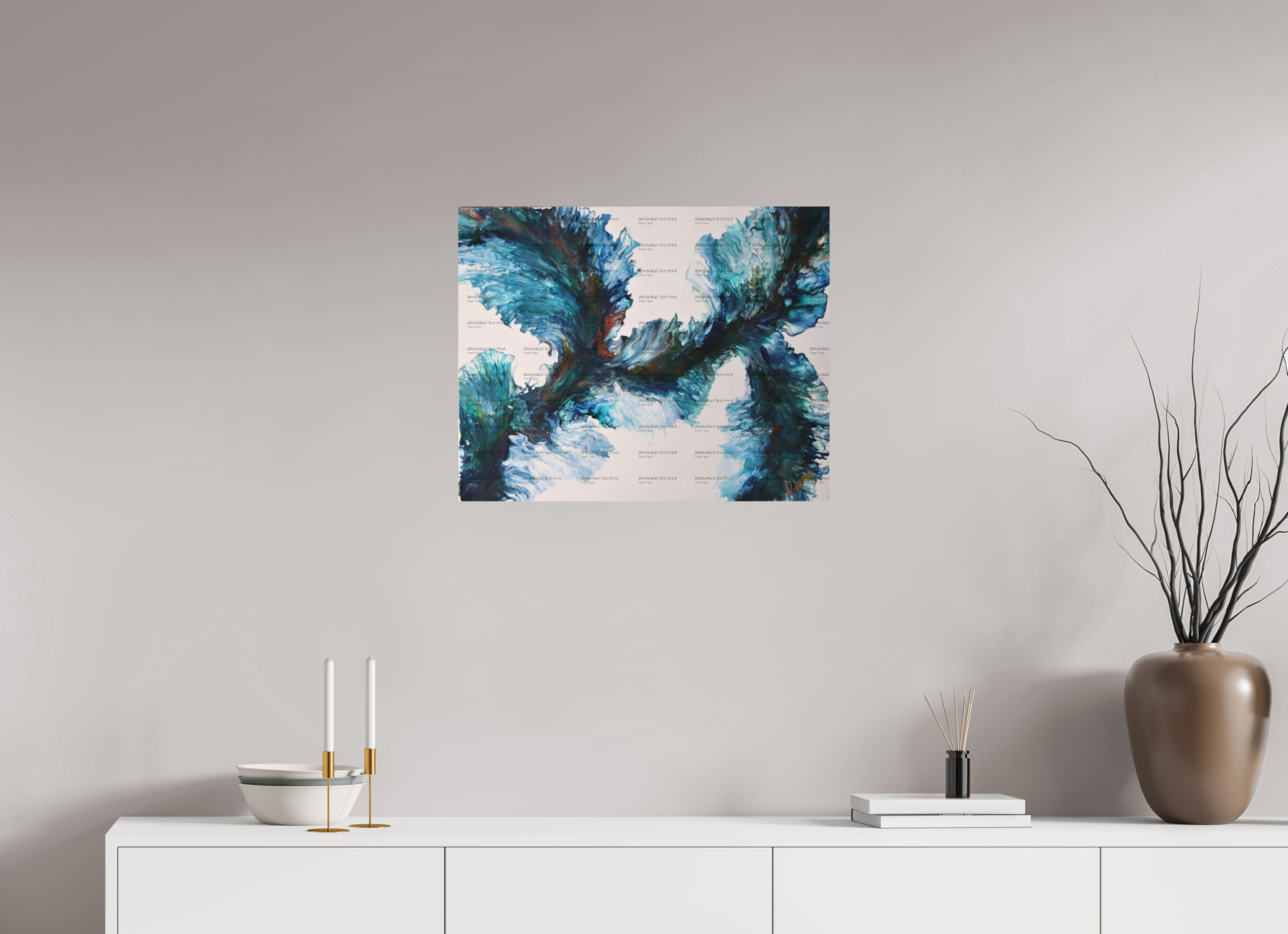 25.2 x 20″, *SAMPLE Photo Print on Fuji Silk Paper no frame River Blues - Original Dutch Pour Painting