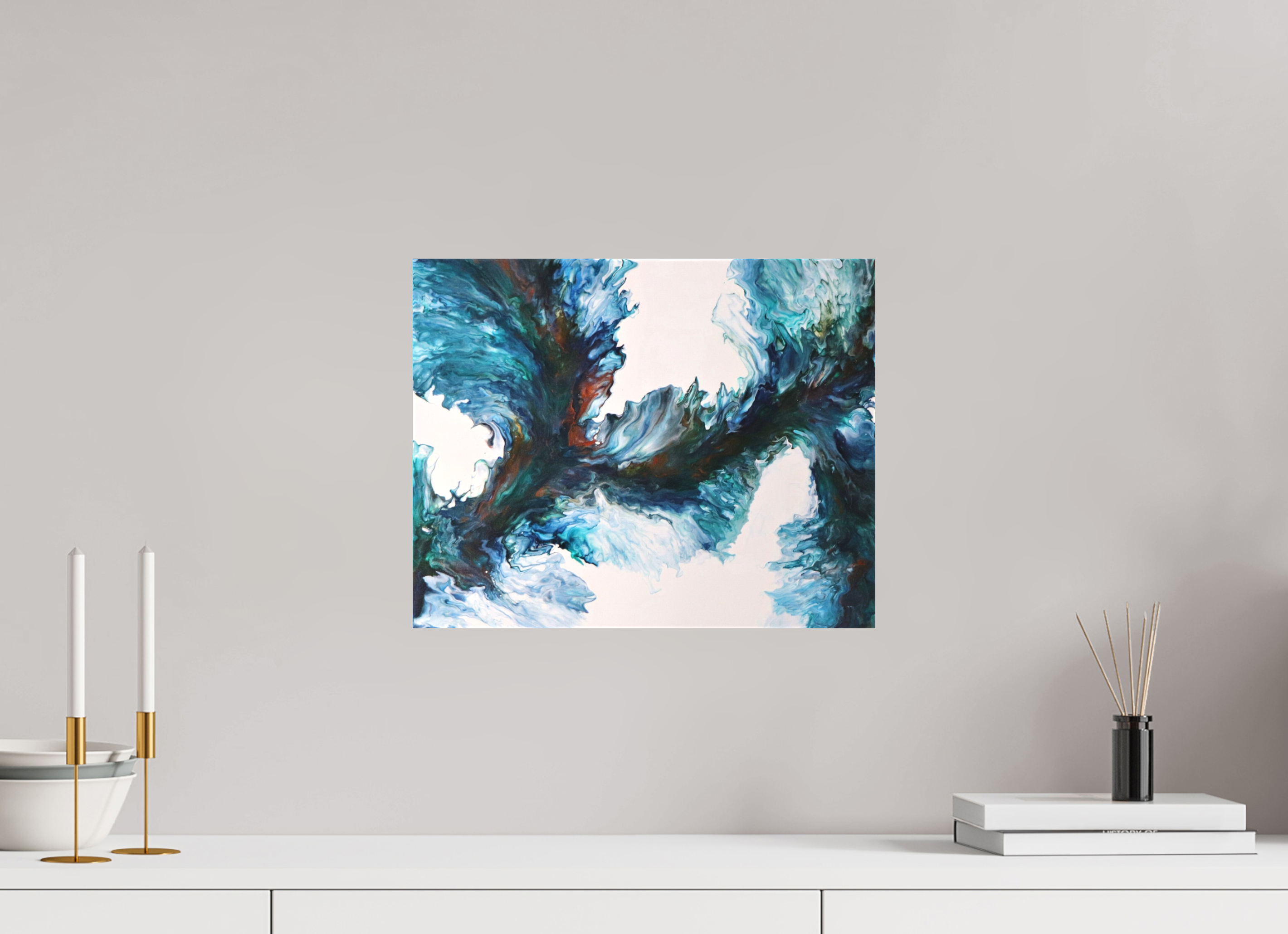 15.1 x 12″, *1.25" Matte Canvas No Frame River Blues - Original Dutch Pour Painting