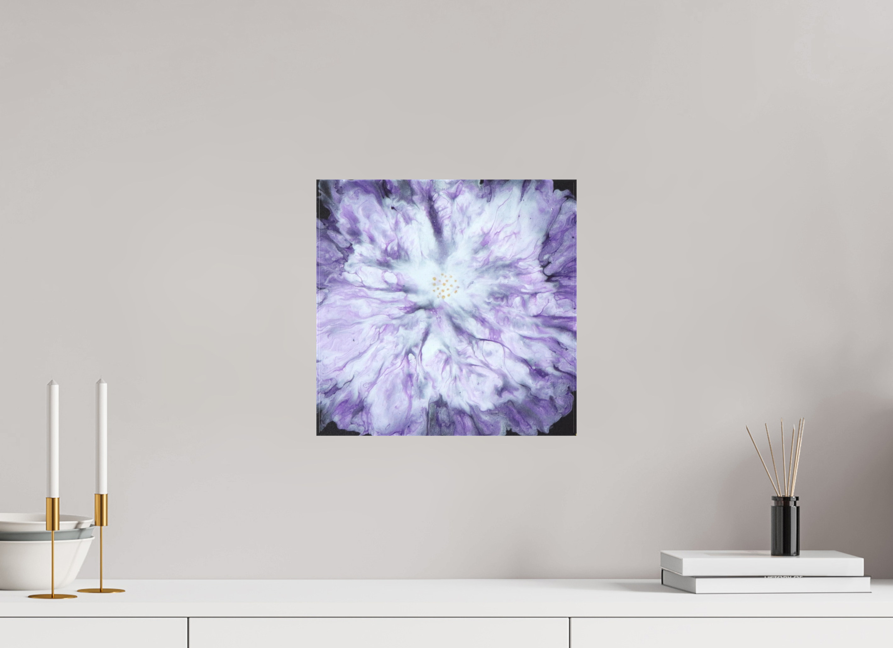 12.2 x 12″, *1.25" Matte Canvas No Frame Purple Paisley - Original Acrylic Dutch Pour Painting