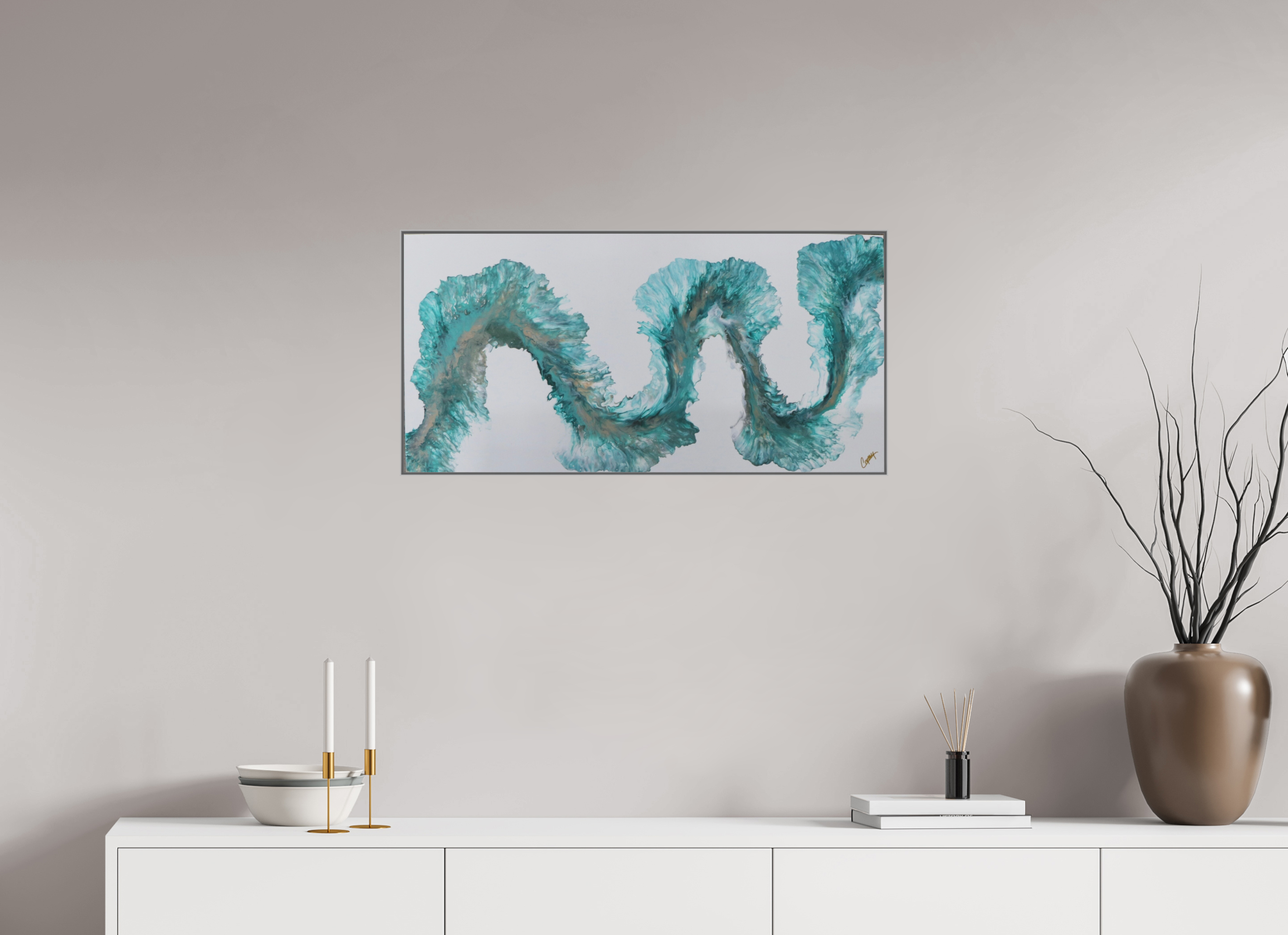 32.2 x 16″, *Aluminum Artbox 1" on fine art paper under acrylic matte glass Tidal Reviere