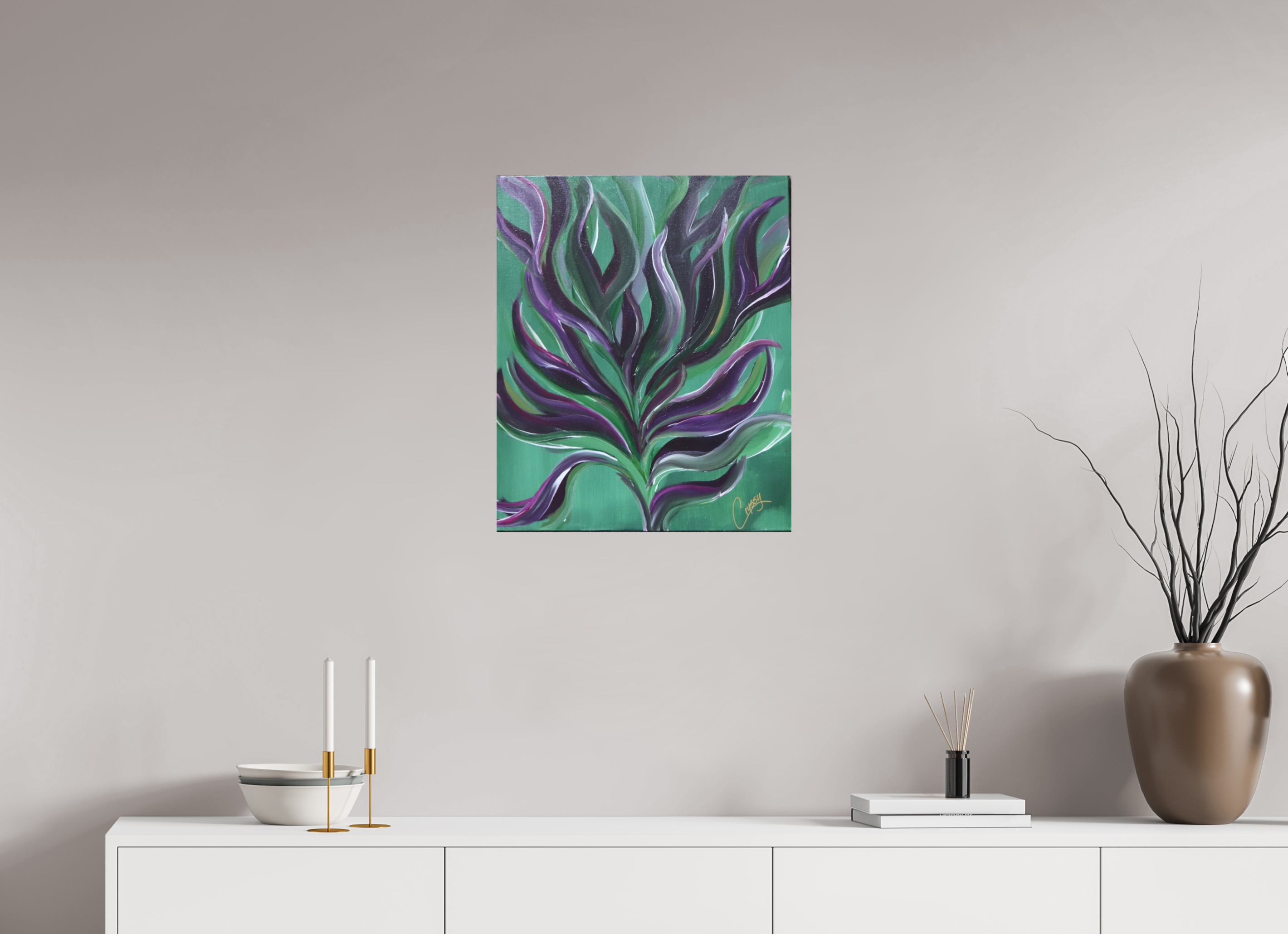 20 x 24.2″, *Photo Print on Fuji Silk with Black Frame Large Botanical - Original Abstract Acrylic Painting