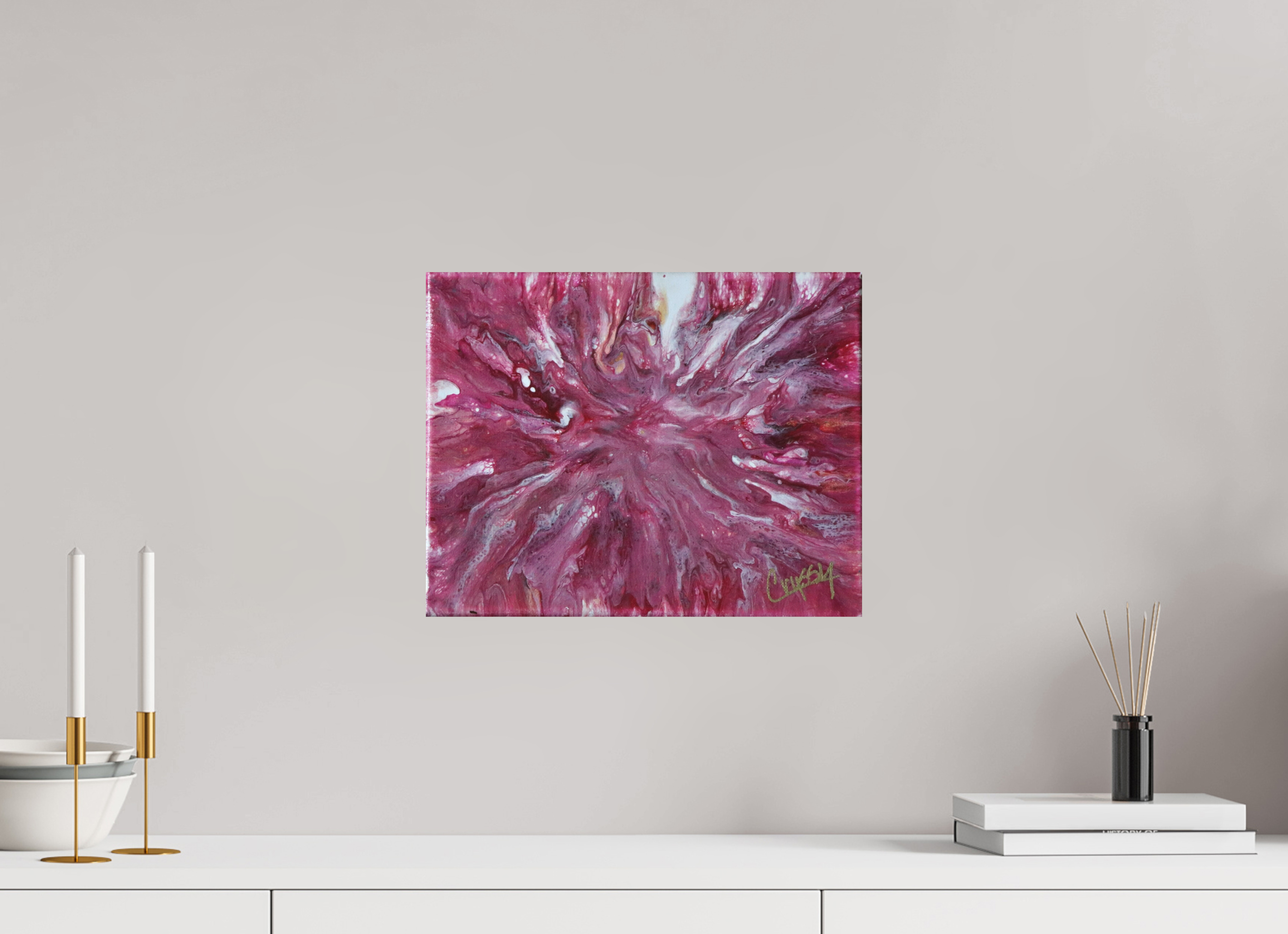 15.2 x 12″, *Photo Print on Fuji Silk Paper No Frame Pink Explosion - Original Dutch Pour Acrylic Painting