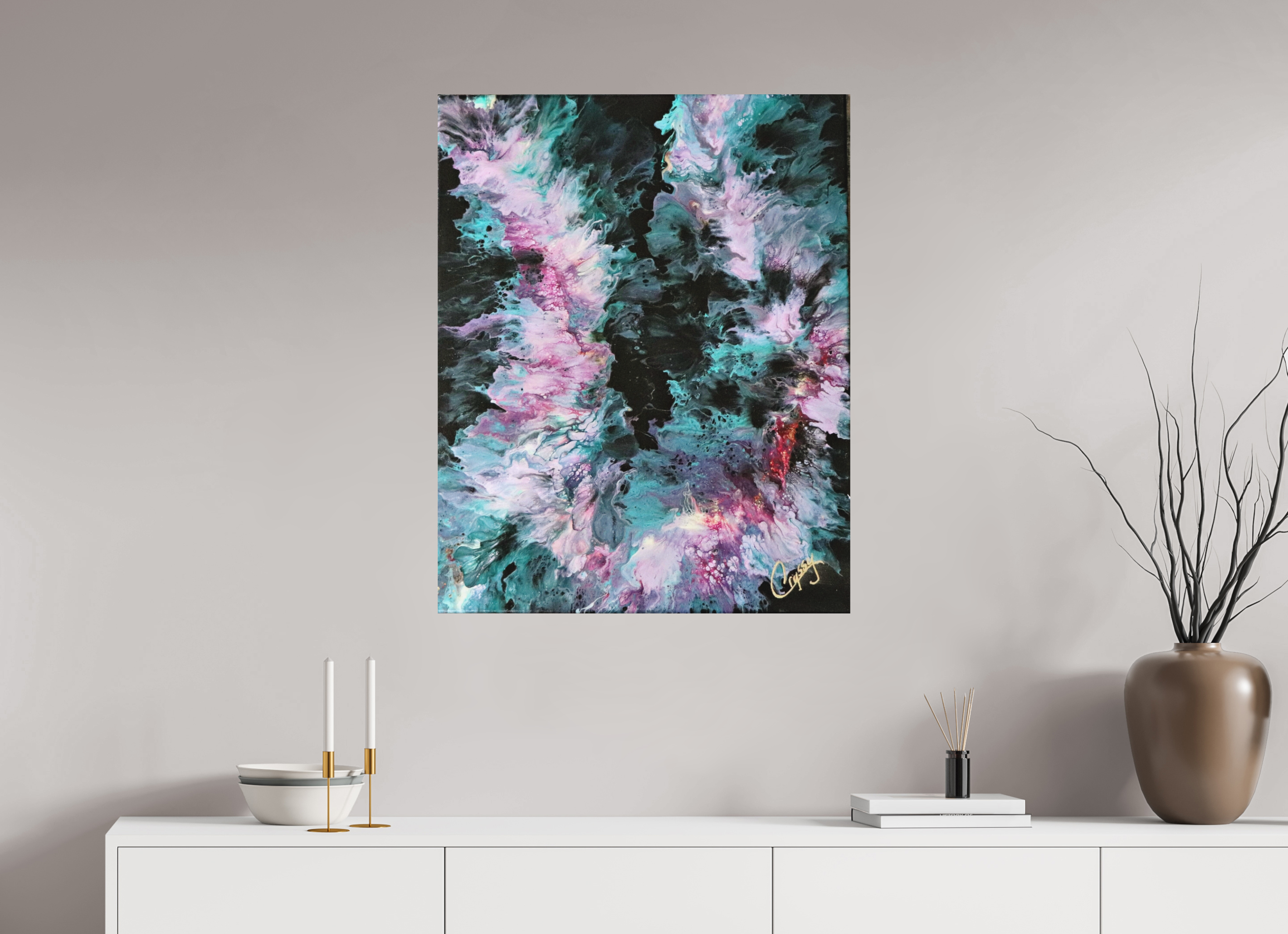 28 x 35.2″, *Photo Print on Fuji Silk with Black Frame Hawaiian Lei - Original Tropical Acrylic Painting