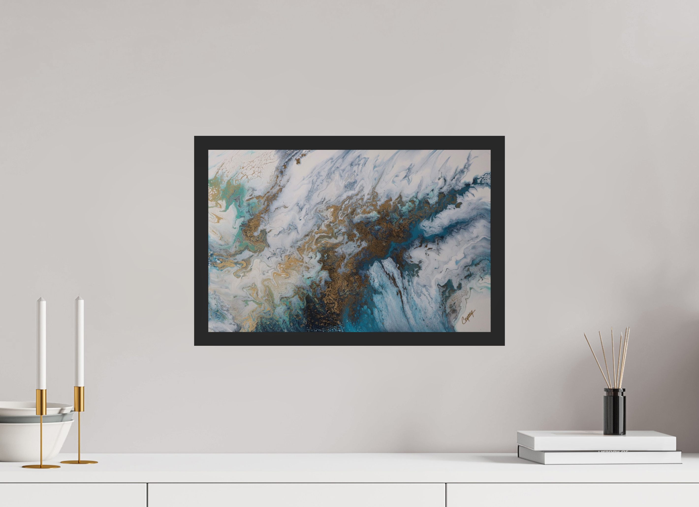 18.3 x 12″, *Photo Print Under Acrylic Glass Black Matte Frame Seascape Canvas - Original Acrylic Ocean Painting