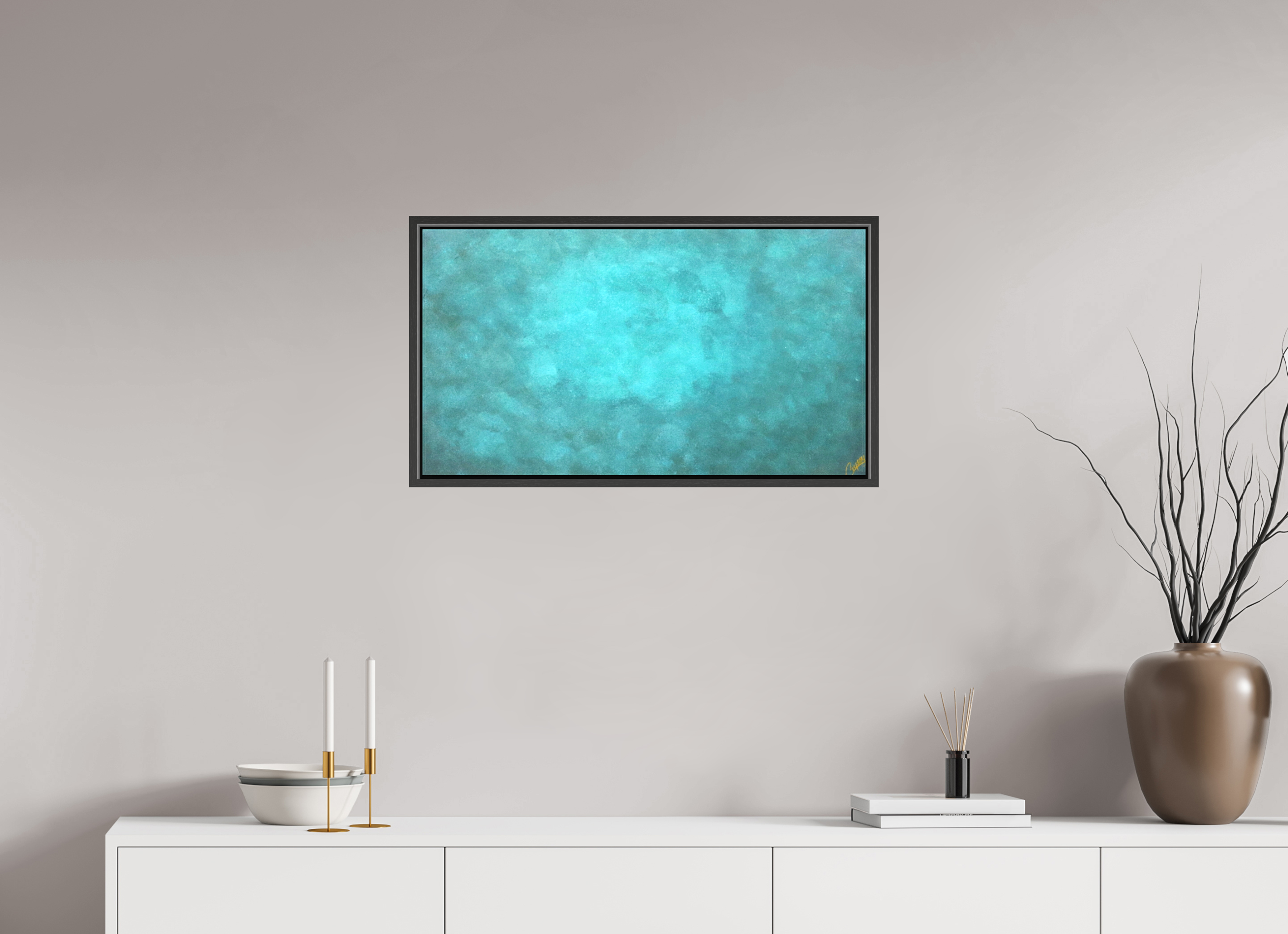 29.2 x 16″, *.7" Matte Canvas with Black Oak Frame Emerald Fade