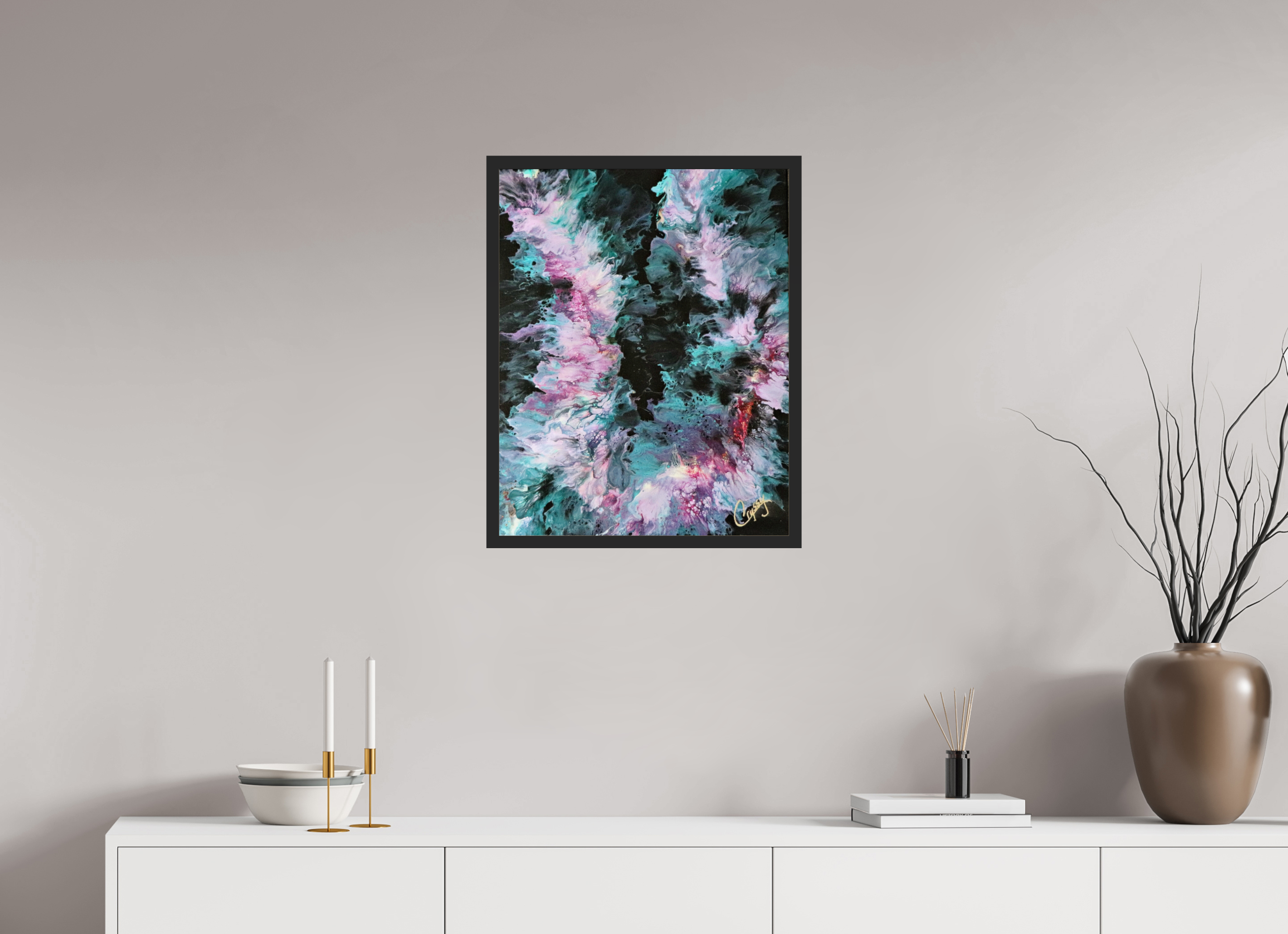 20 x 25.2″, *Photo Print Under Acrylic Glass Black Matte Frame Hawaiian Lei - Original Tropical Acrylic Painting
