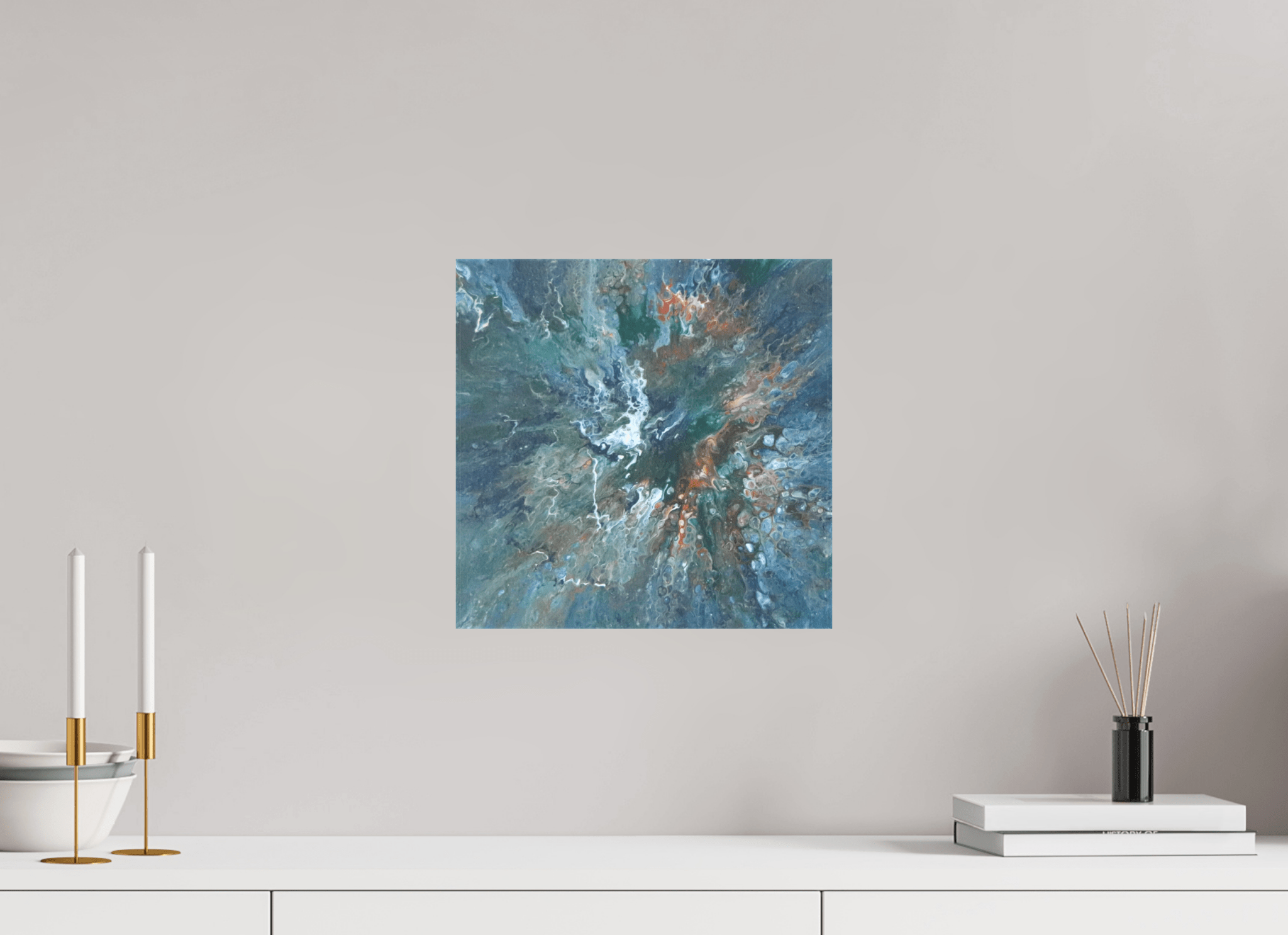 Teal Flux - Original Tilt Pour Painting - The Living Abstract