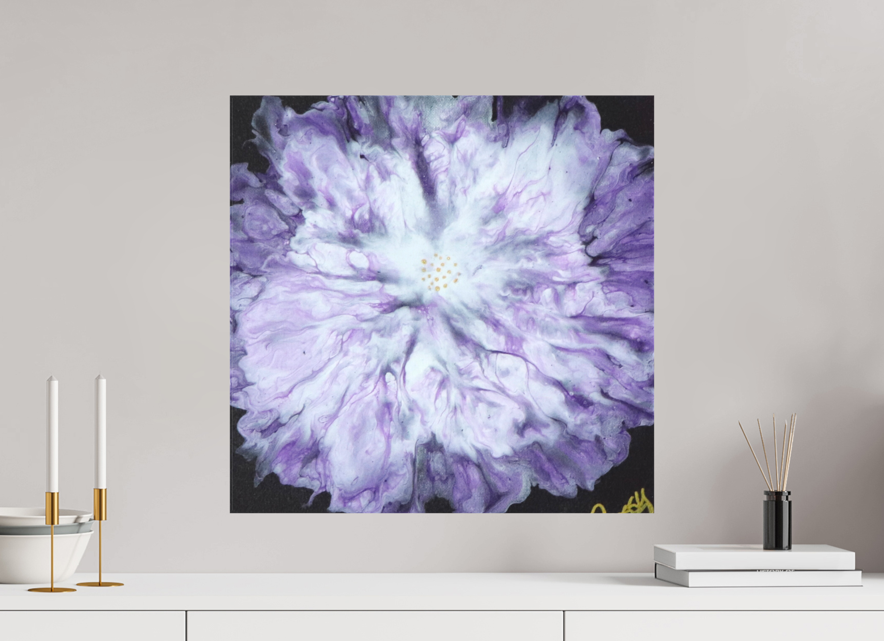 20.3 x 20″, *1.25" Matte Canvas No Frame Purple Paisley - Original Acrylic Dutch Pour Painting