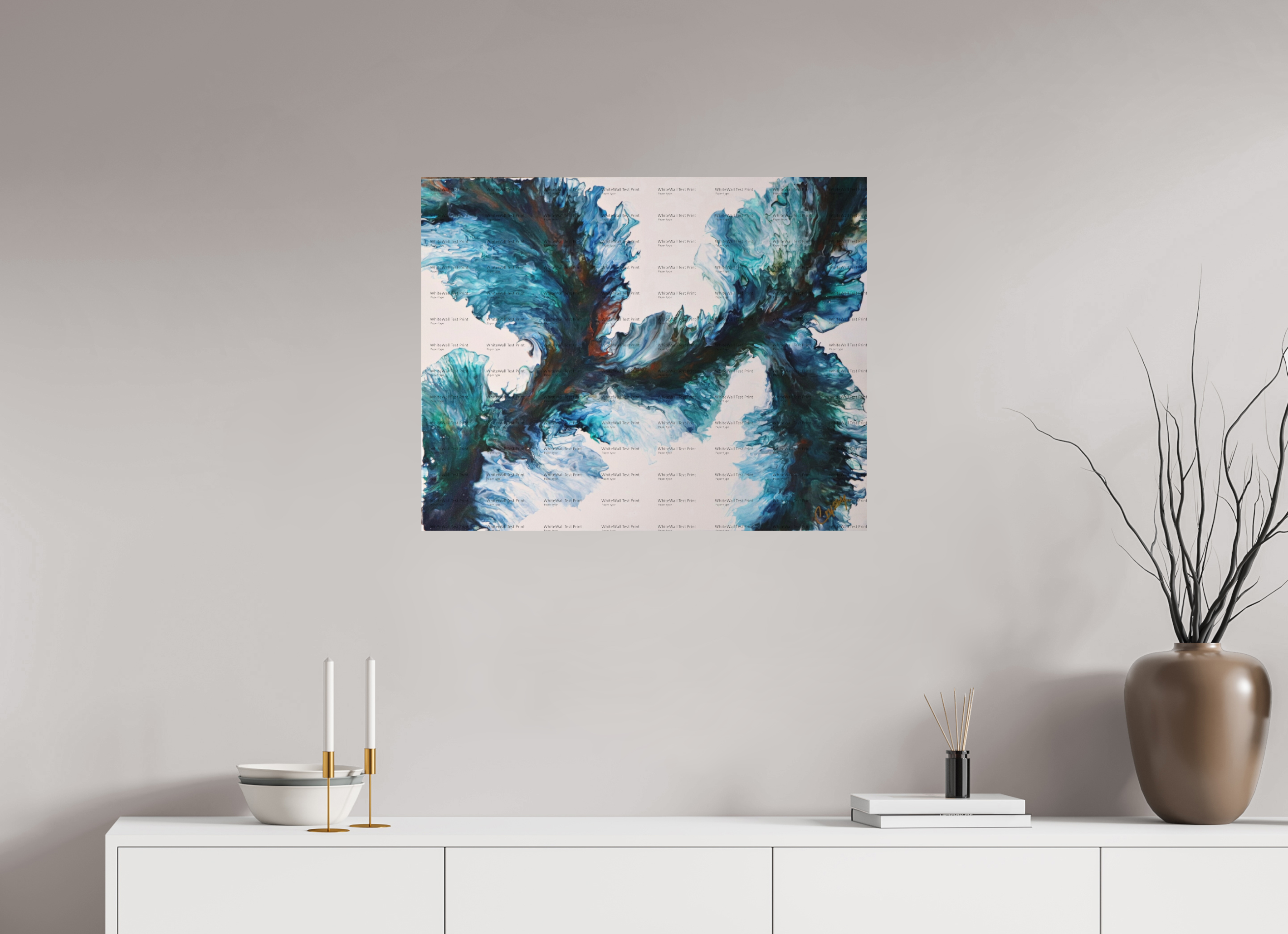 30.2 x 24″, *SAMPLE Photo Print on Fuji Silk Paper no frame River Blues - Original Dutch Pour Painting