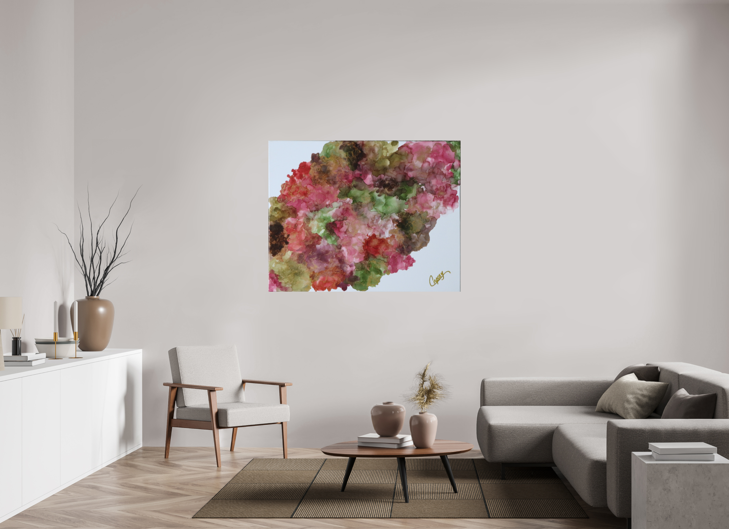 54.7 x 43″, *Photo Print on Fuji Silk with Black Frame Floral Density