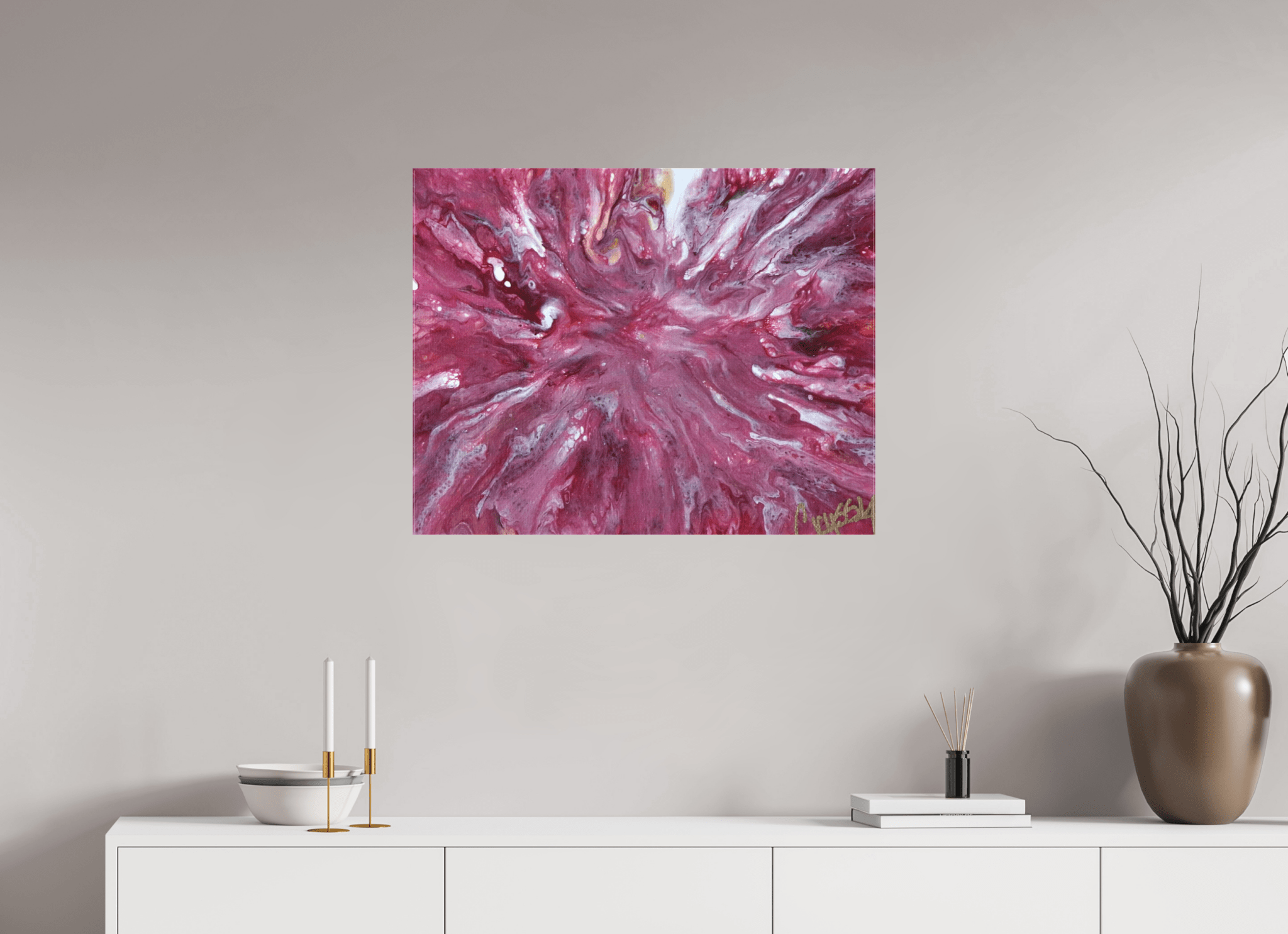 Pink Explosion - Original Dutch Pour Acrylic Painting - The Living Abstract