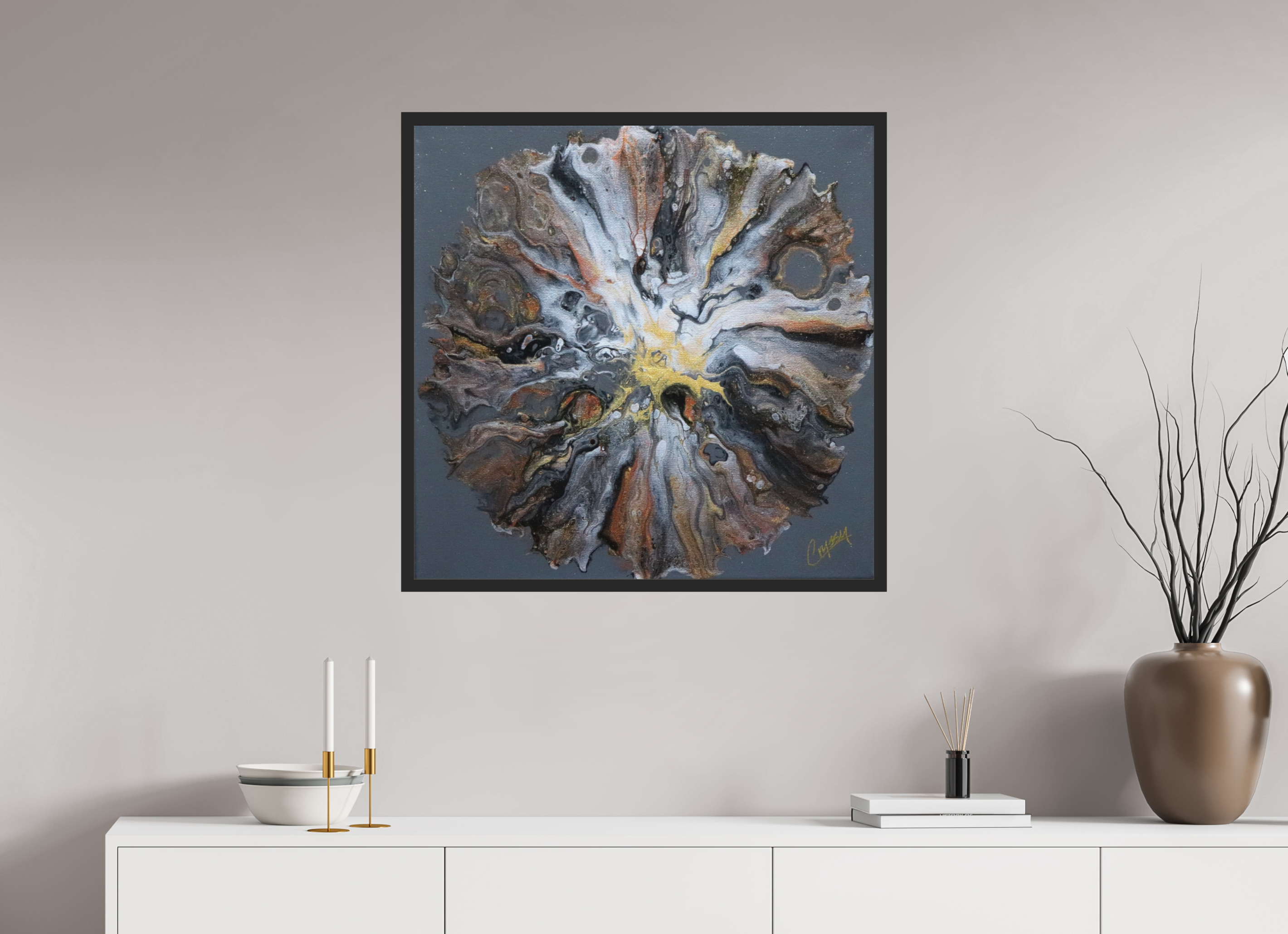 31.4 x 31″, *Photo Print Under Acrylic Glass Black Matte Frame copper Bloom