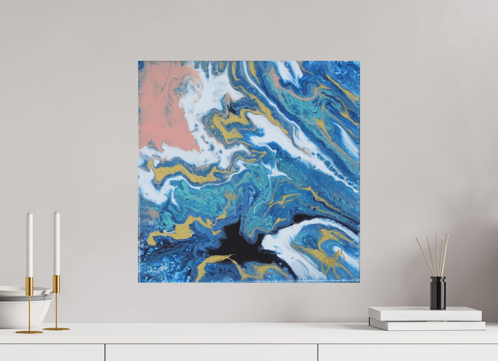 Coastal Blush - Original Tilt Pour Acrylic Painting - The Living Abstract