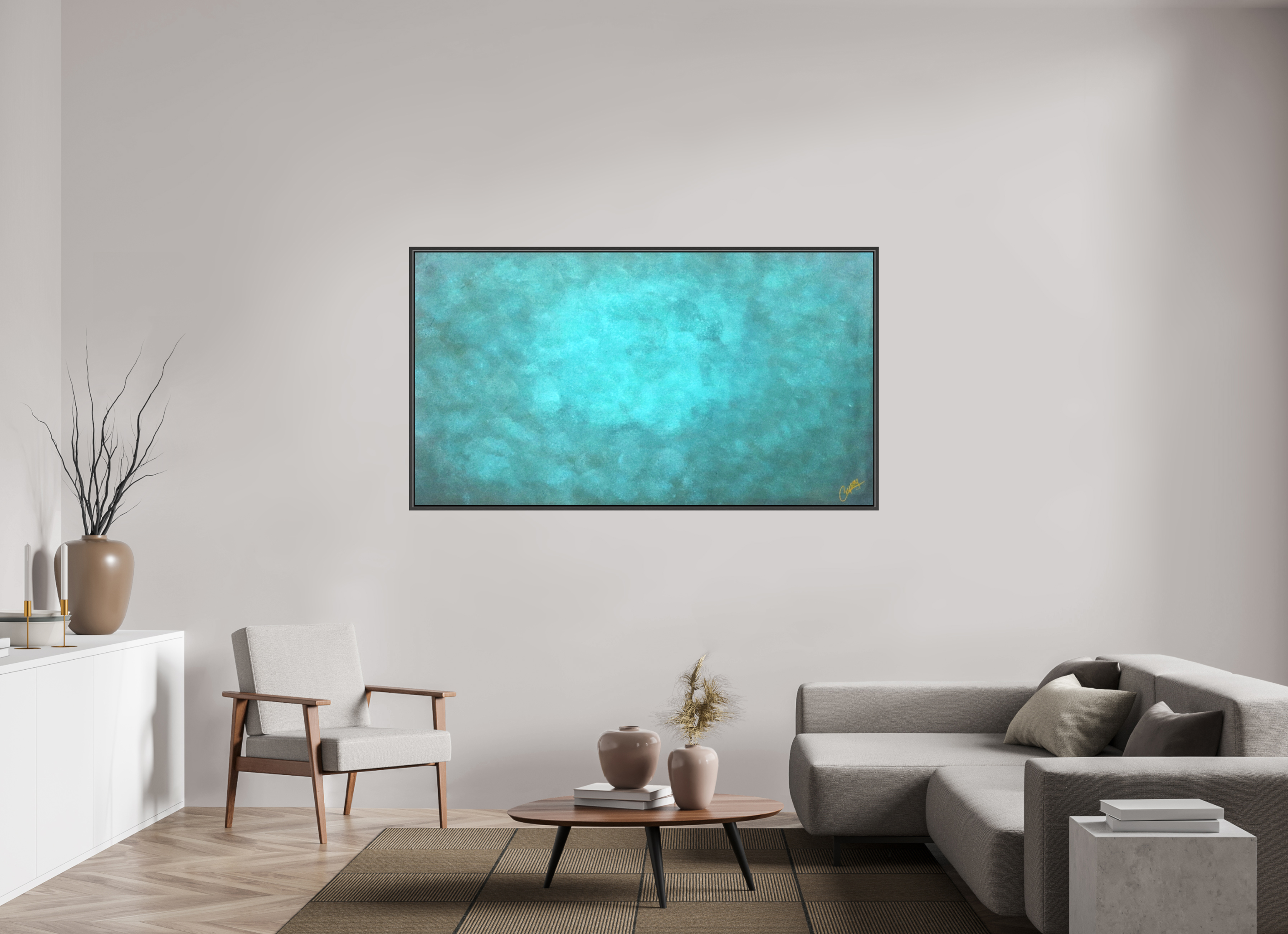 71.1 x 39″, *.7" Matte Canvas with Black Oak Frame Emerald Fade