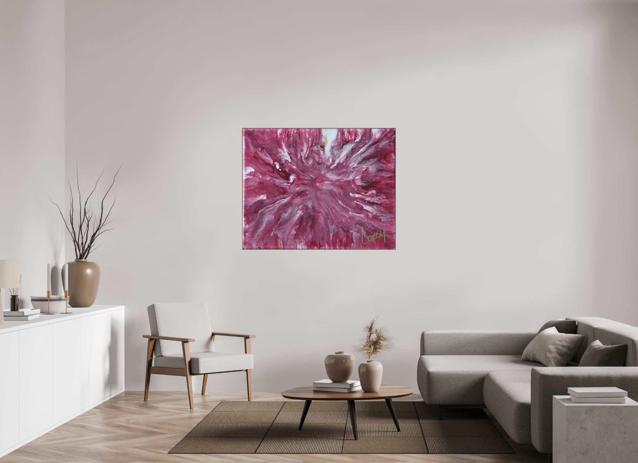 Pink Explosion - Original Dutch Pour Acrylic Painting - The Living Abstract