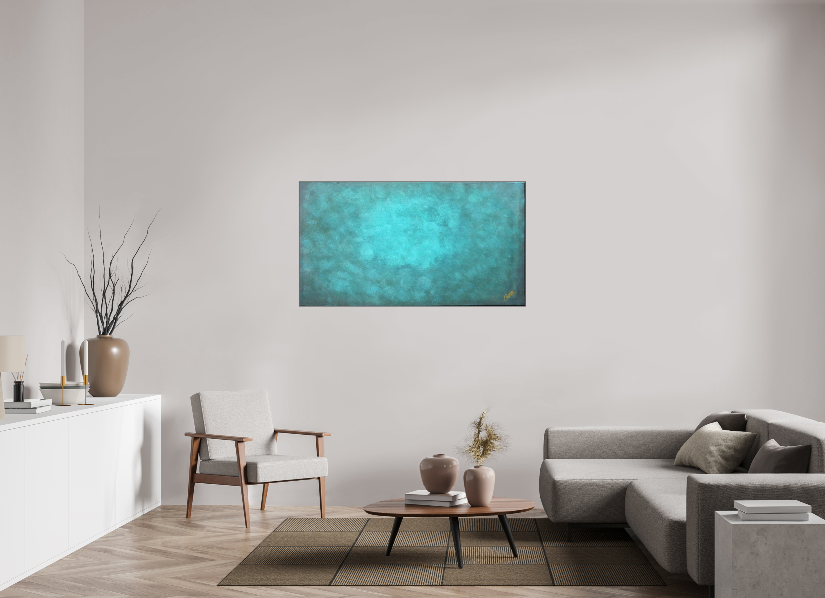 56.5 x 31″, *Aluminum Artbox 1" on fine art paper under acrylic matte glass Emerald Fade