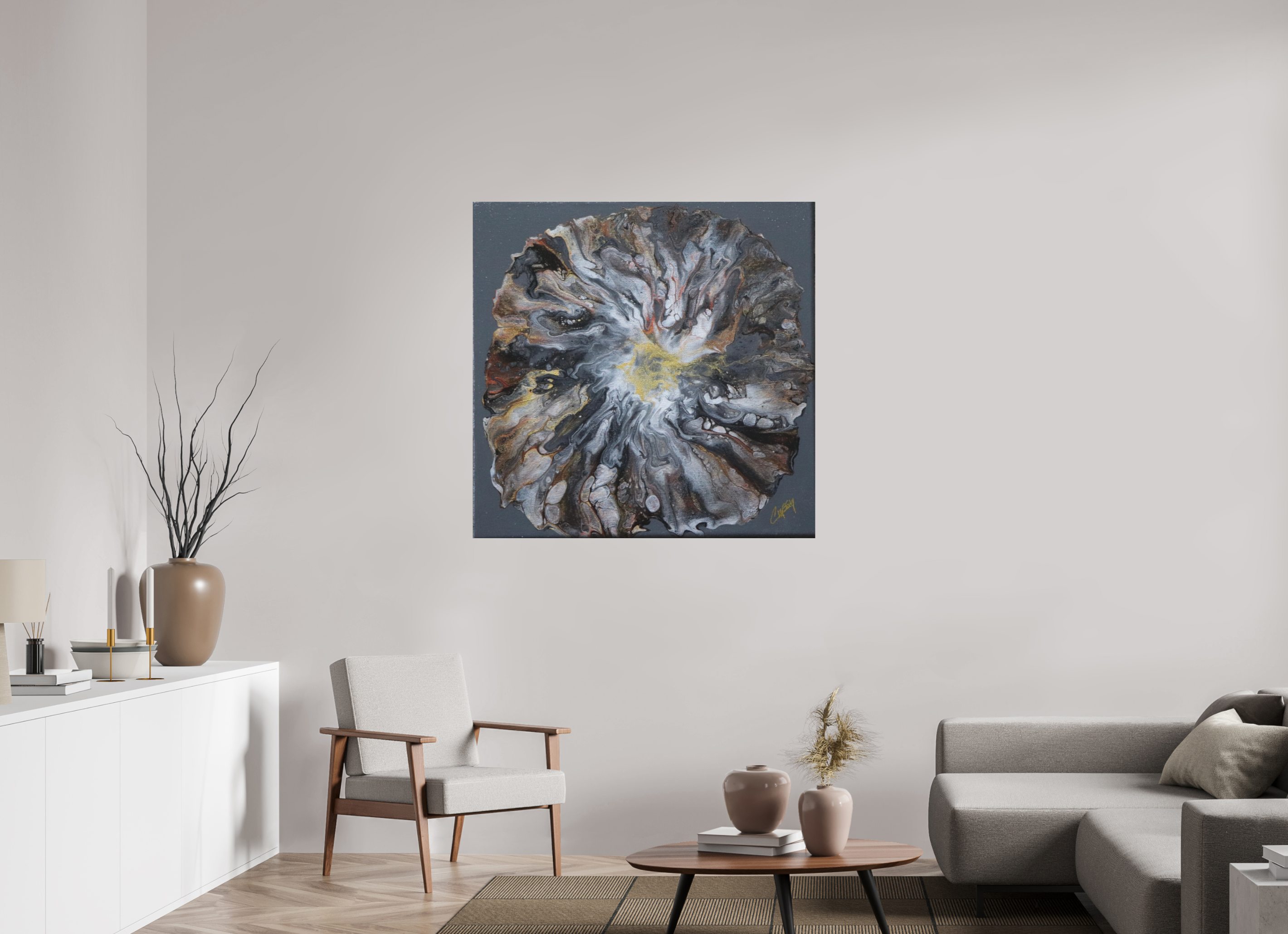 43.7 x 43″, *Photo Print on Fuji Silk with Black Frame Copper Bloom II