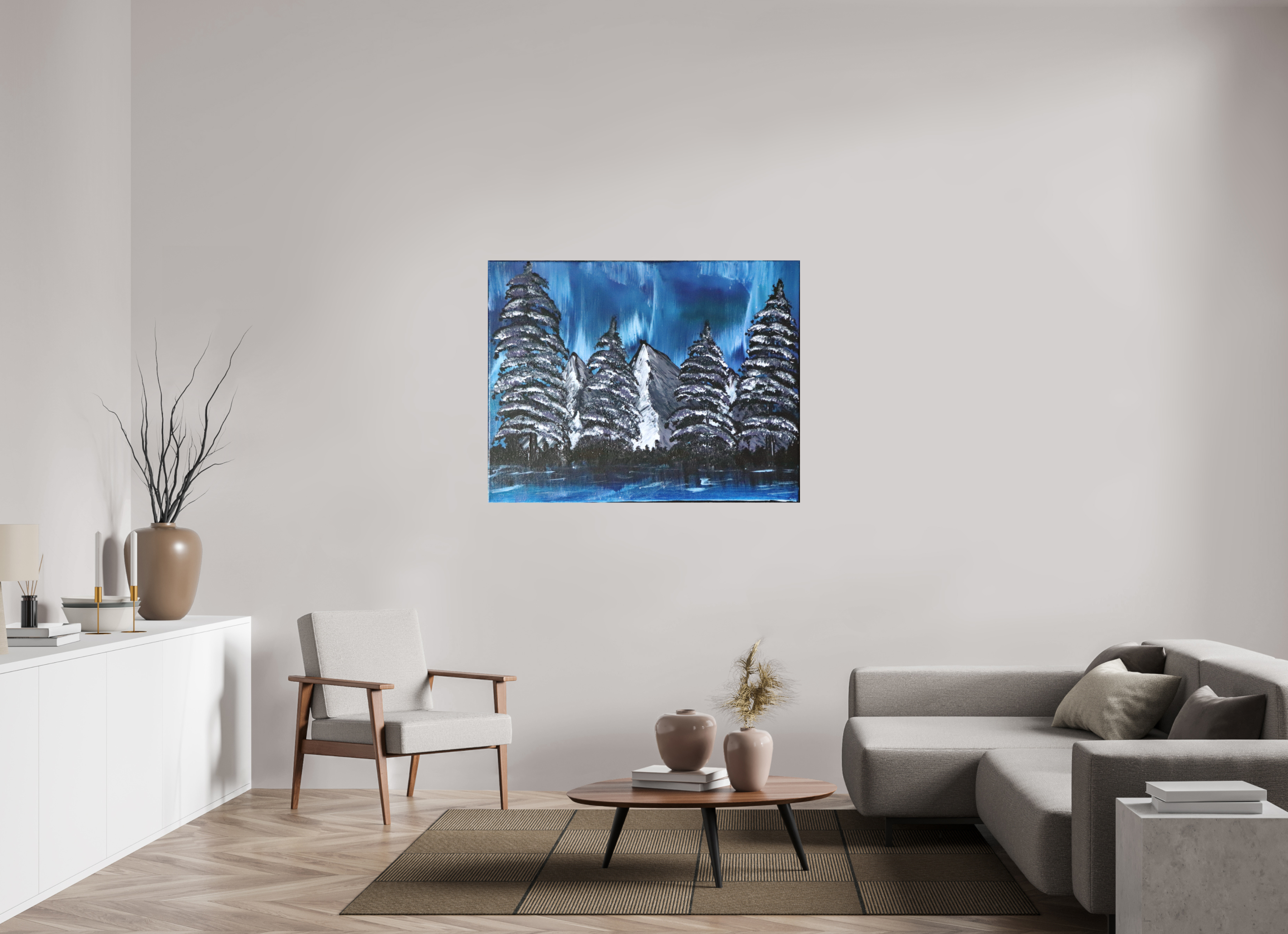 50.3 x 39″, *Photo Print on Fuji Silk Paper No Frame Blue Borealis - Original Acrylic Landscape Painting