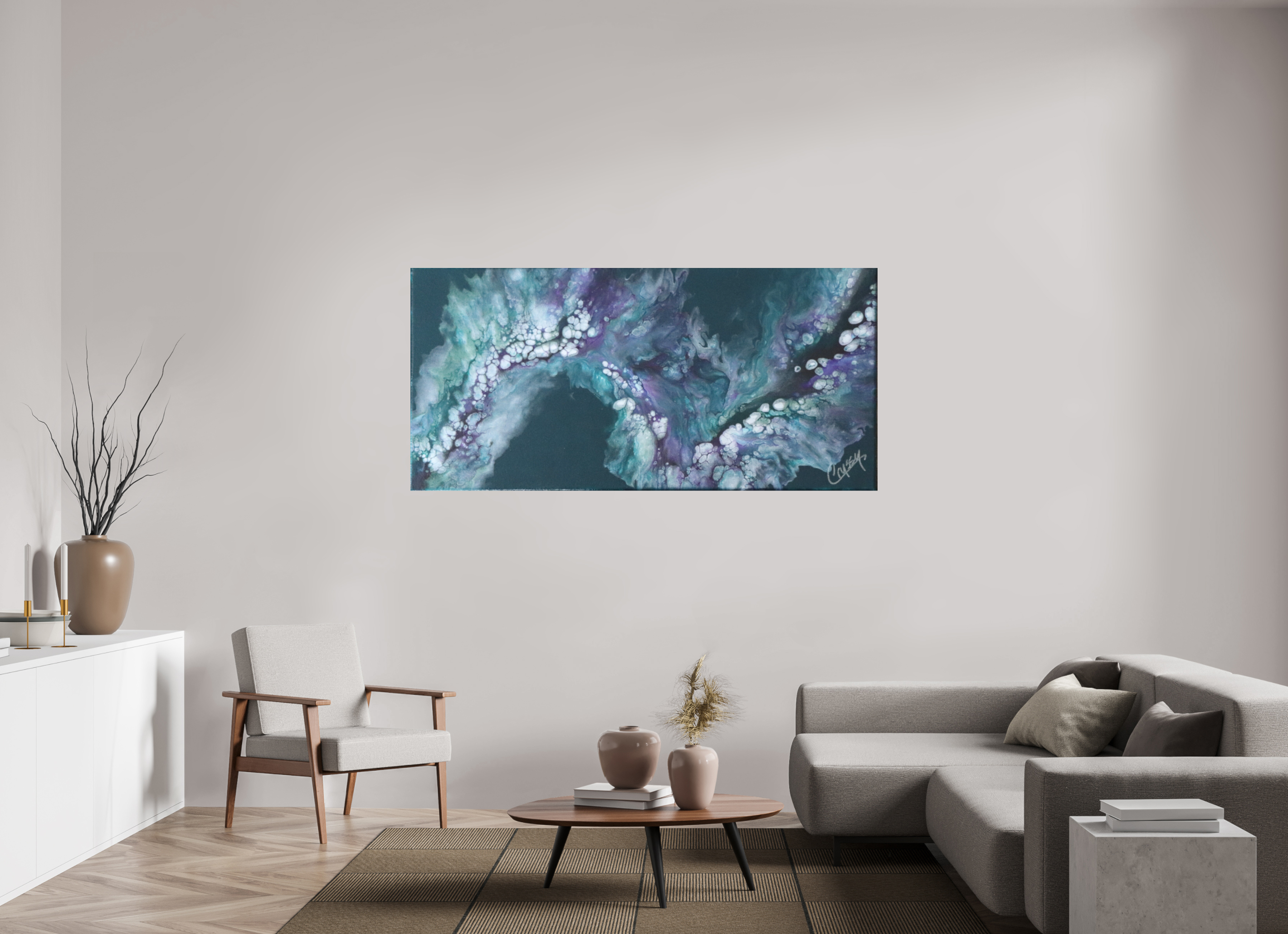 73.4 x 35″, *Photo Print on Fuji Silk Paper No Frame Teal Tidal Wave