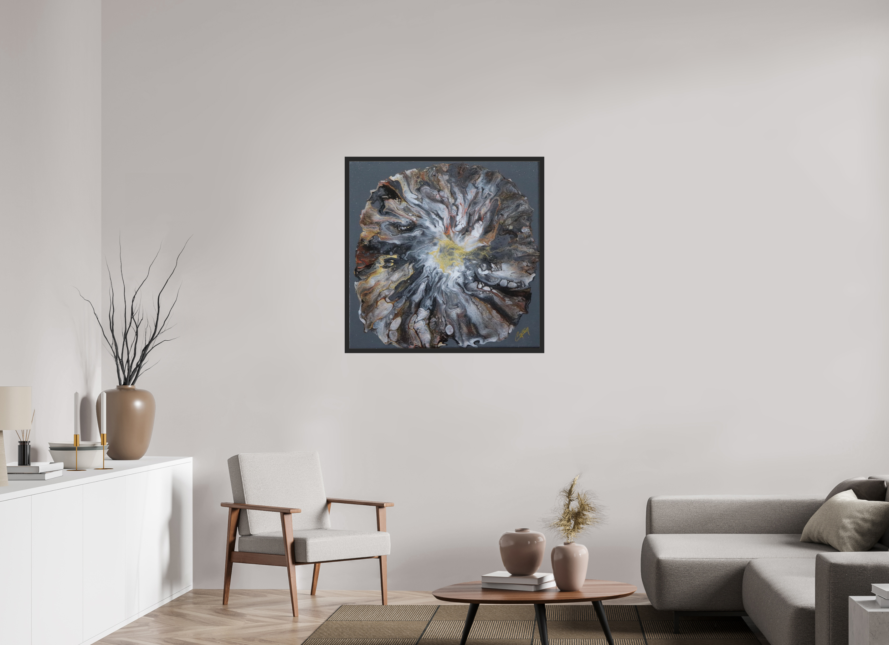 35.6 x 35″, *Photo Print Under Acrylic Glass Black Matte Frame Copper Bloom II