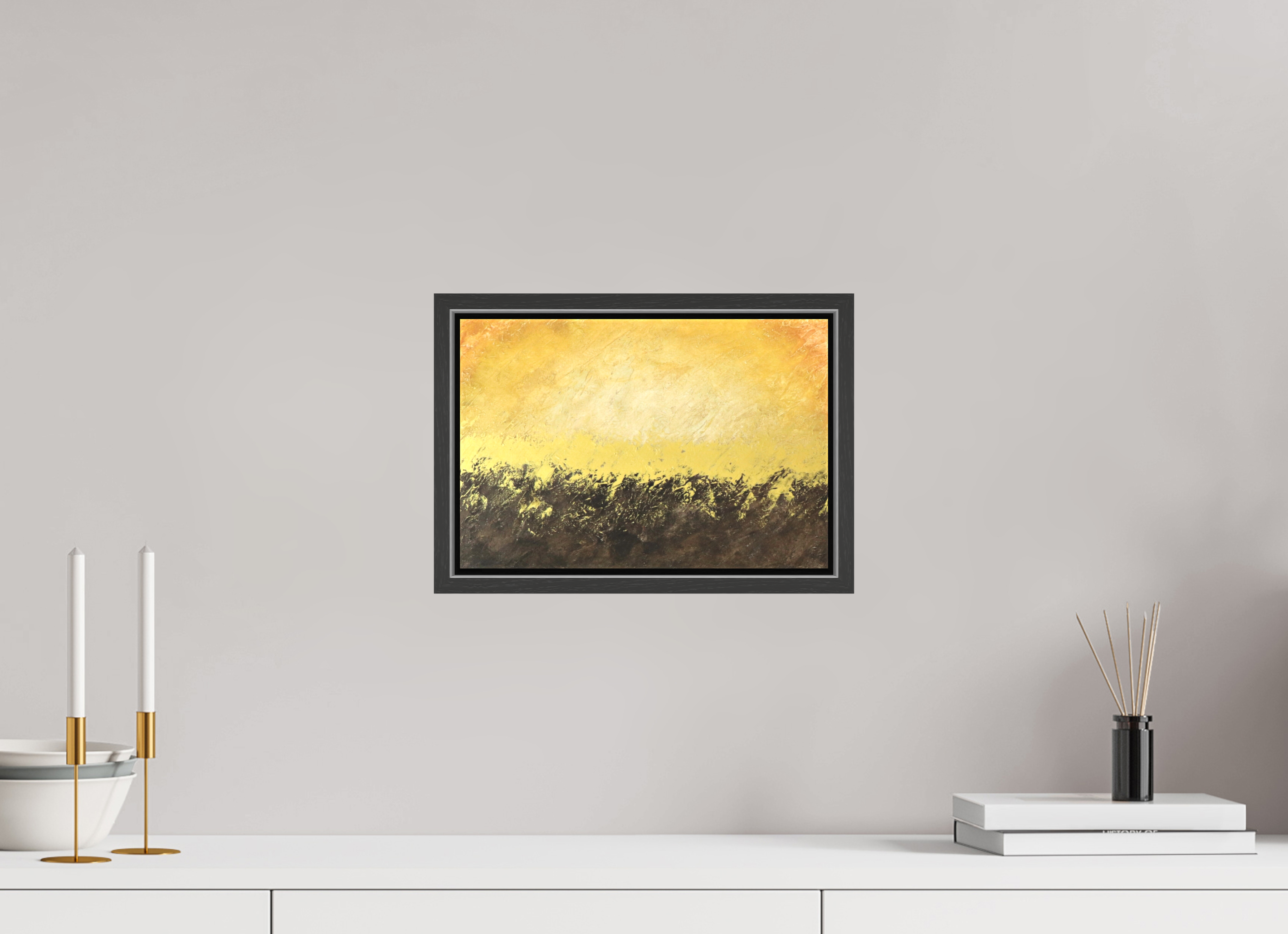 12 x 8″, *.7" Matte Canvas with Black Oak Frame Golden Sunset
