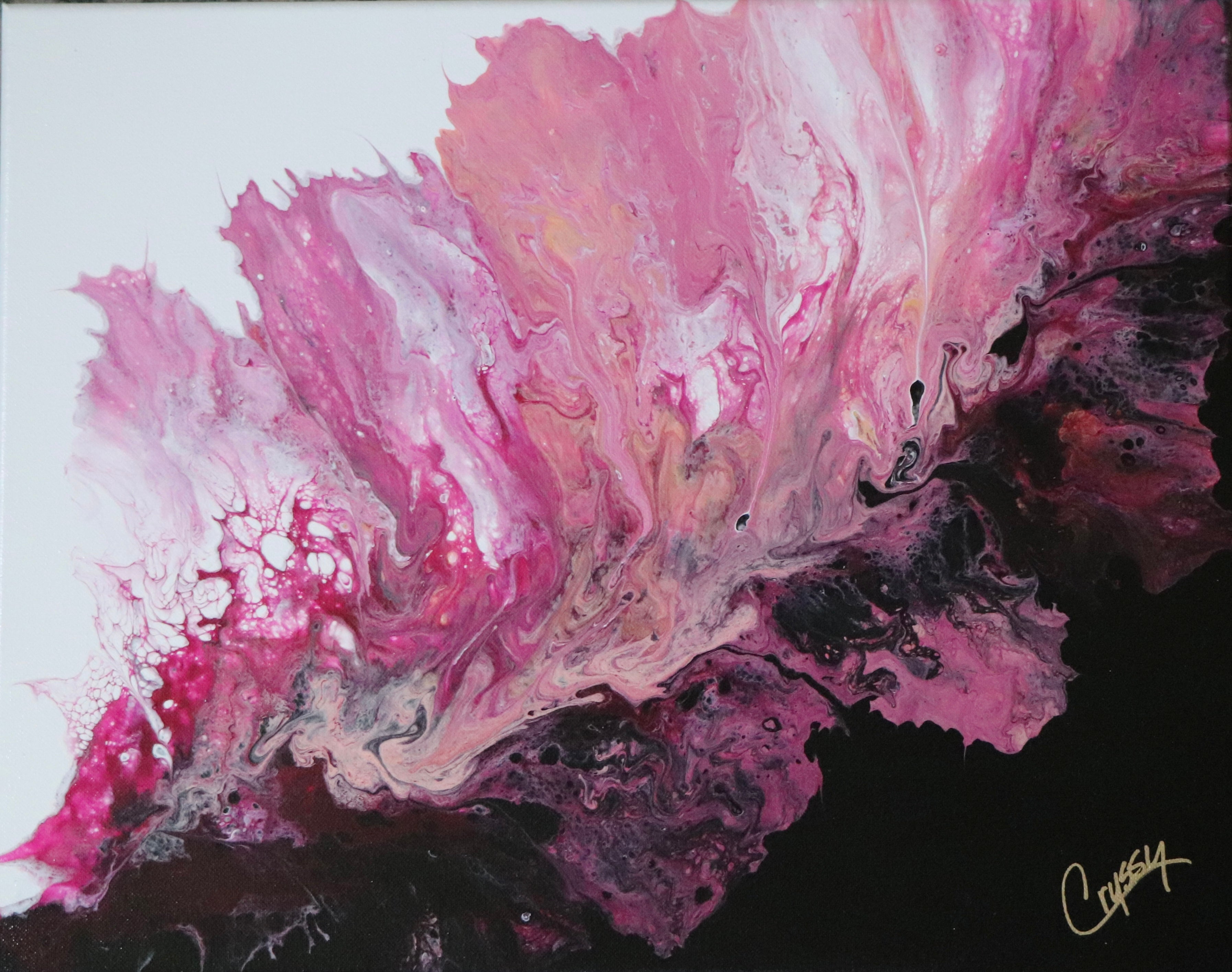 Pink Magma original Dutch pour acrylic painting by The Living Abstract, featuring vibrant swirls and fluid art textures.