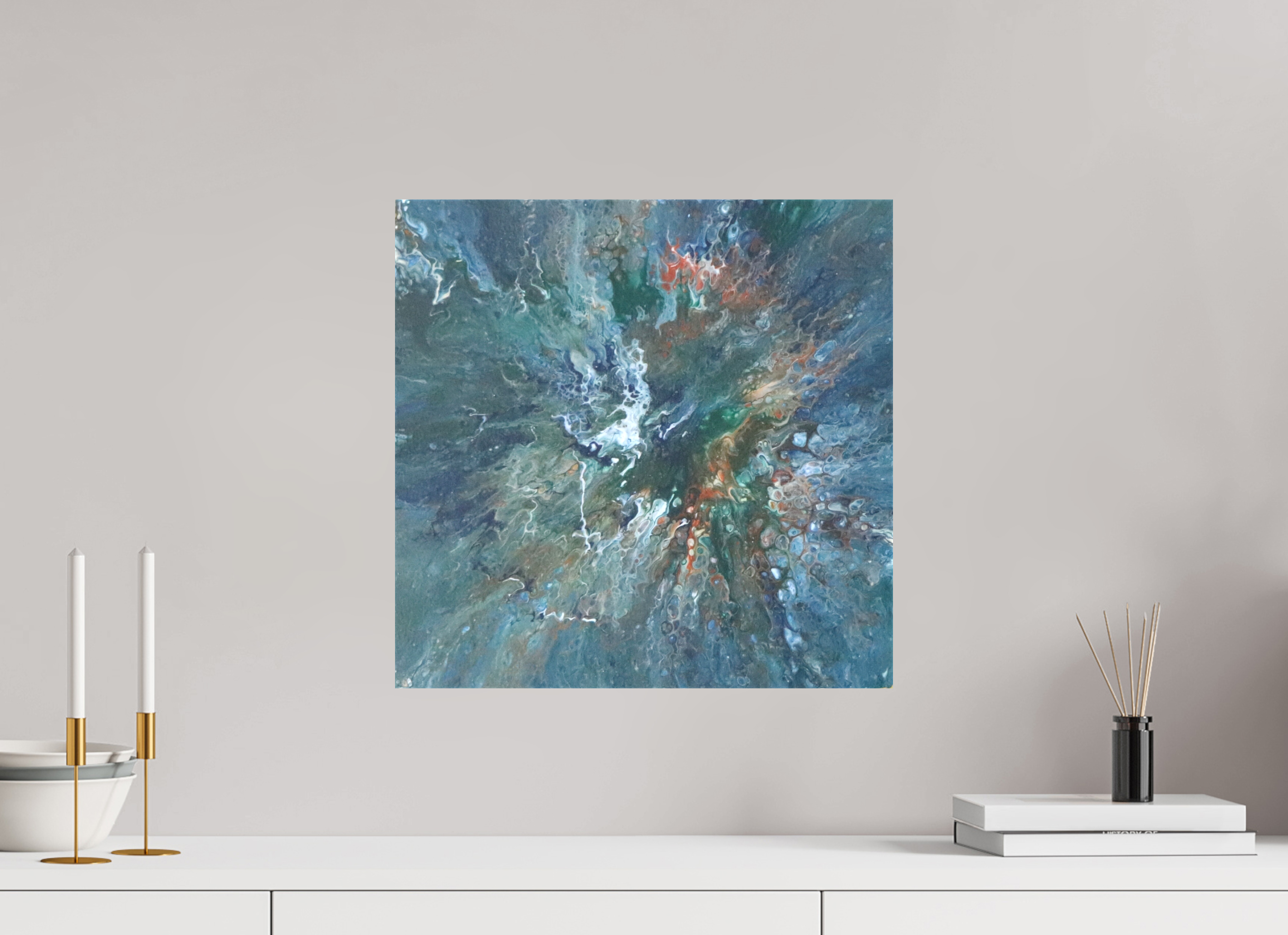 16.3 x 16″, *1.25" Matte Canvas No Frame Teal Flux - Original Tilt Pour Painting
