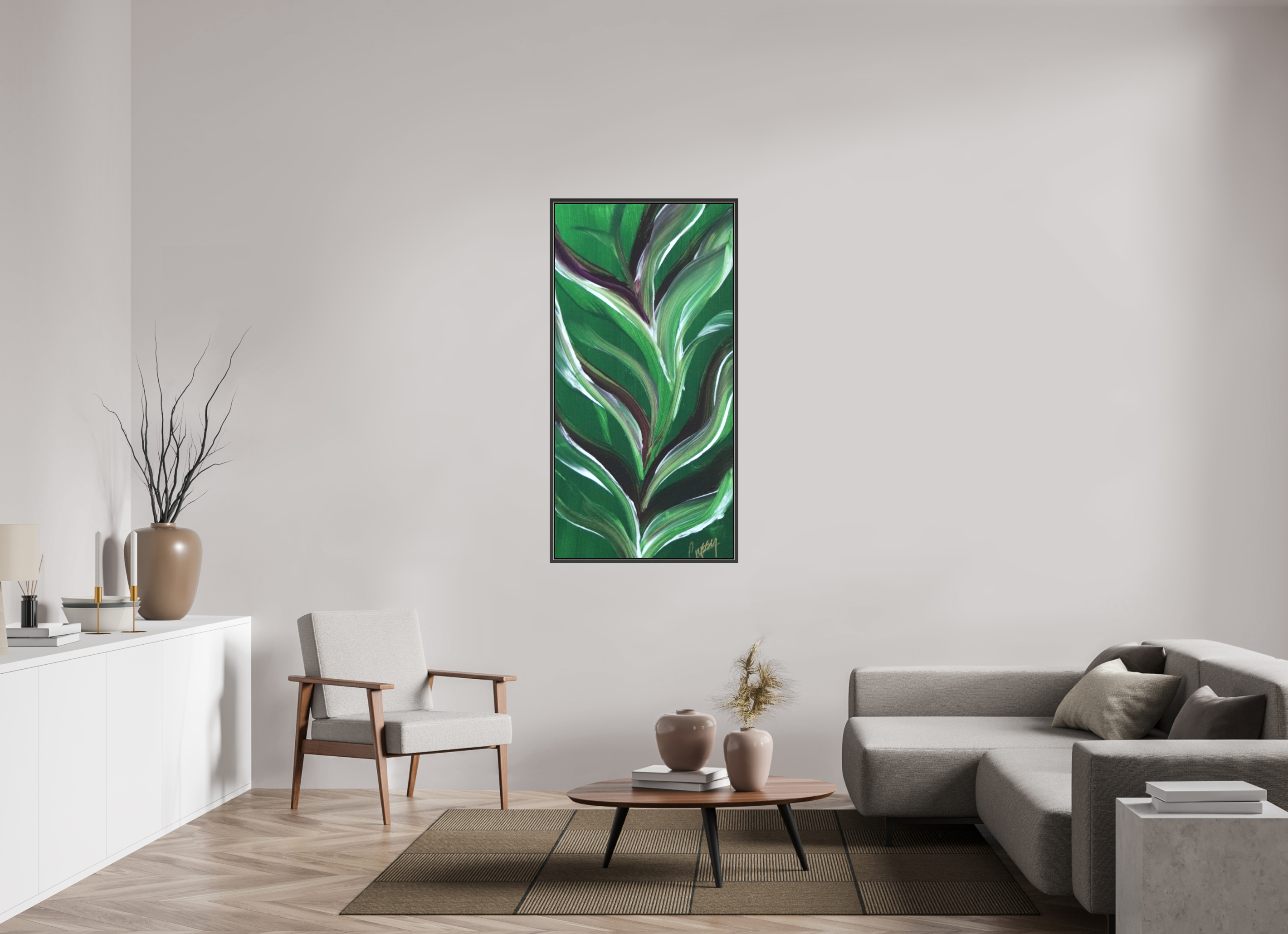 28 x 56.2″, *.7" Matte Canvas with Black Oak Frame Small Botanical Bloom - Acrylic Botanical Painting