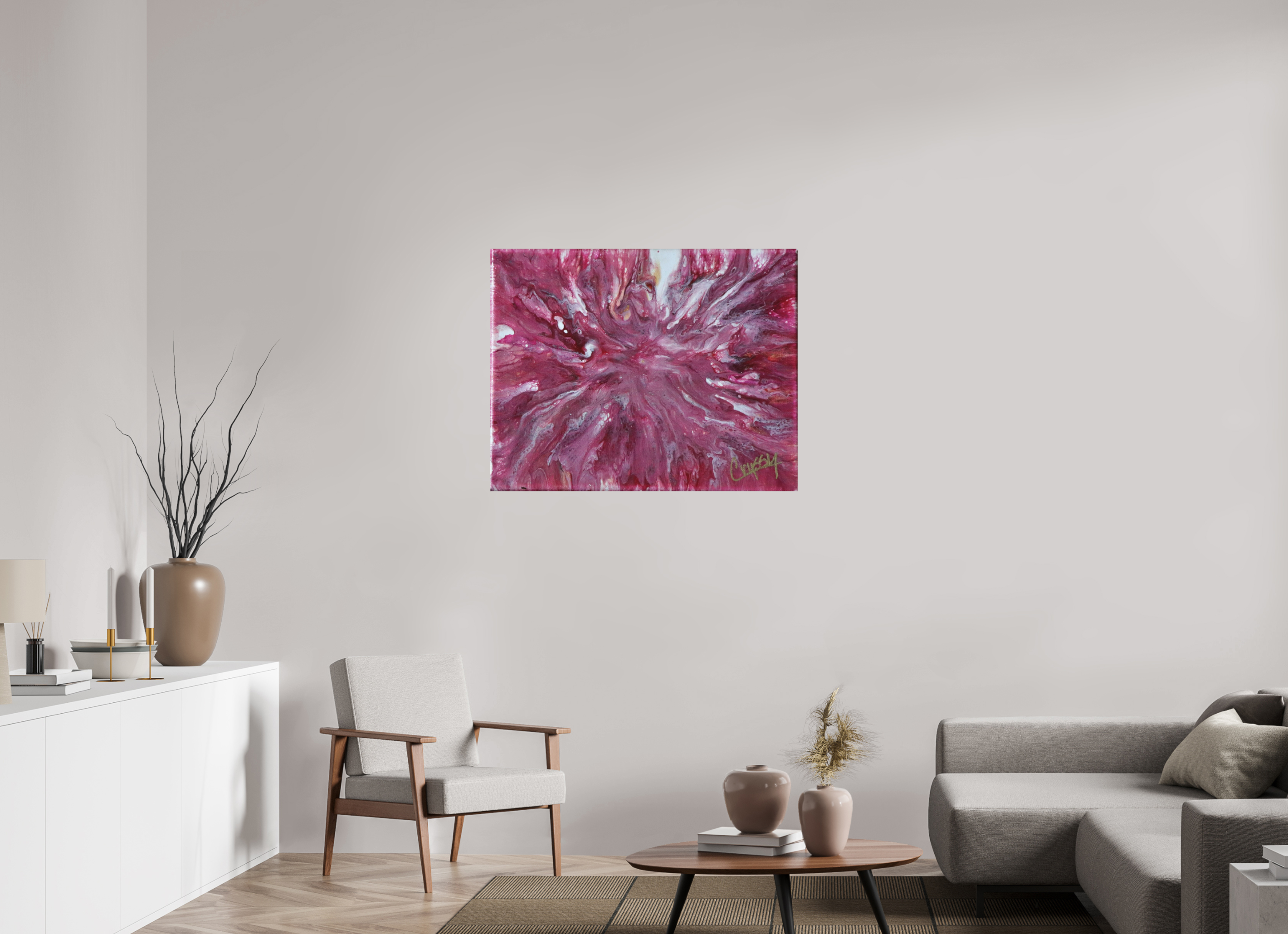 39.3 x 31″, *Photo Print on Fuji Silk Paper No Frame Pink Explosion - Original Dutch Pour Acrylic Painting