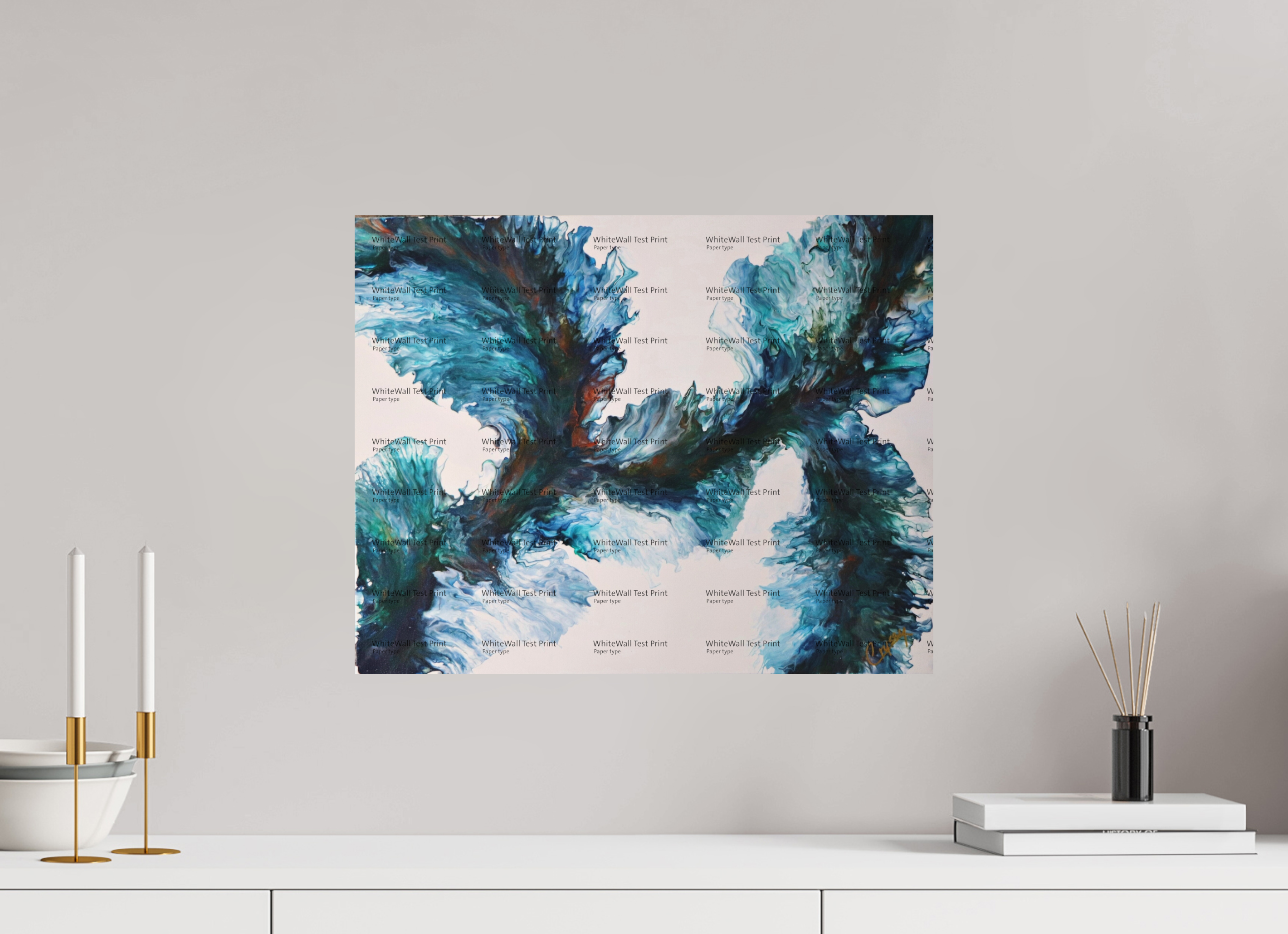 20.2 x 16″, *SAMPLE Photo Print on Fuji Silk Paper no frame River Blues - Original Dutch Pour Painting