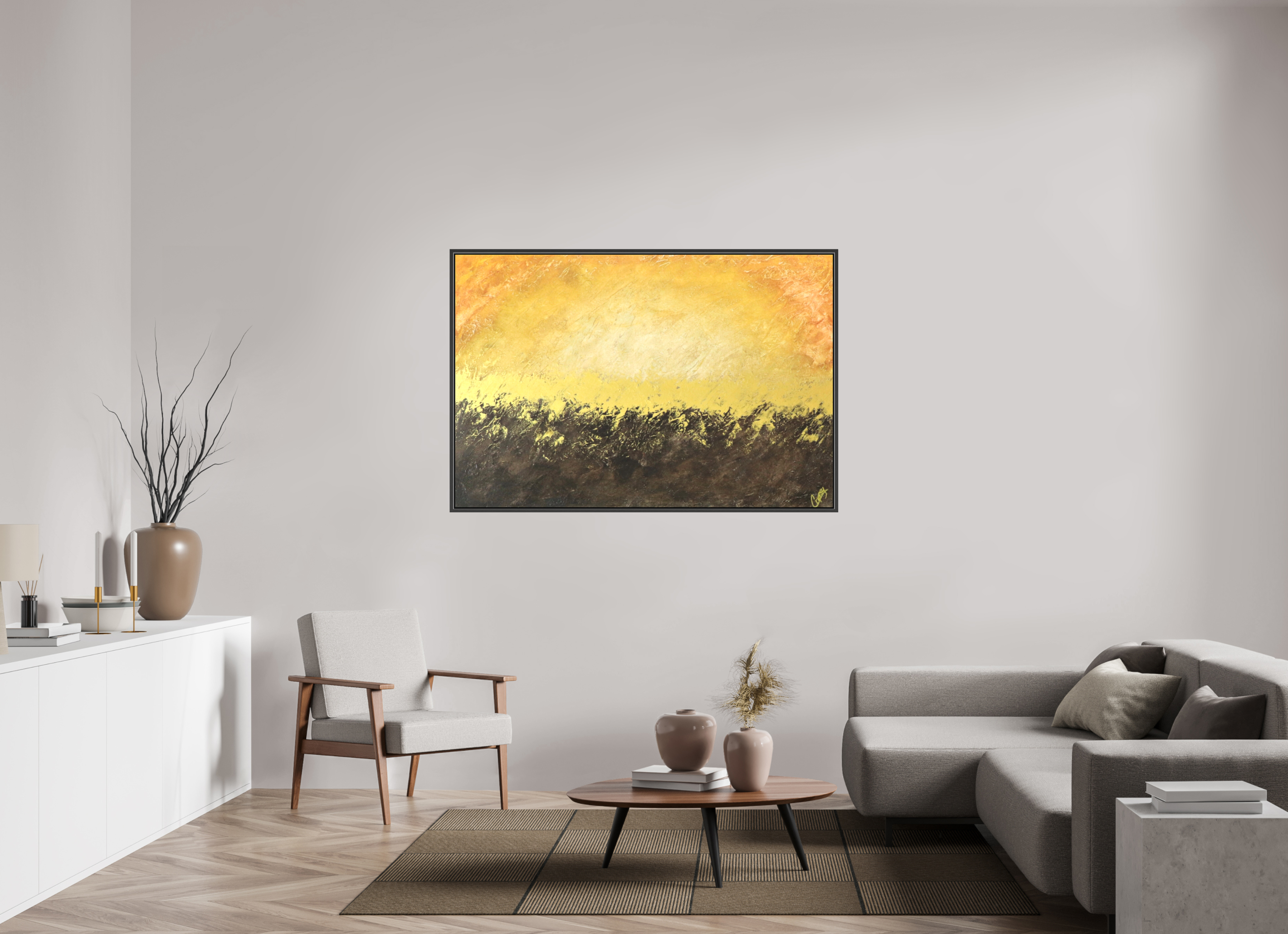 60 x 40″, *.7" Matte Canvas with Black Oak Frame Golden Sunset