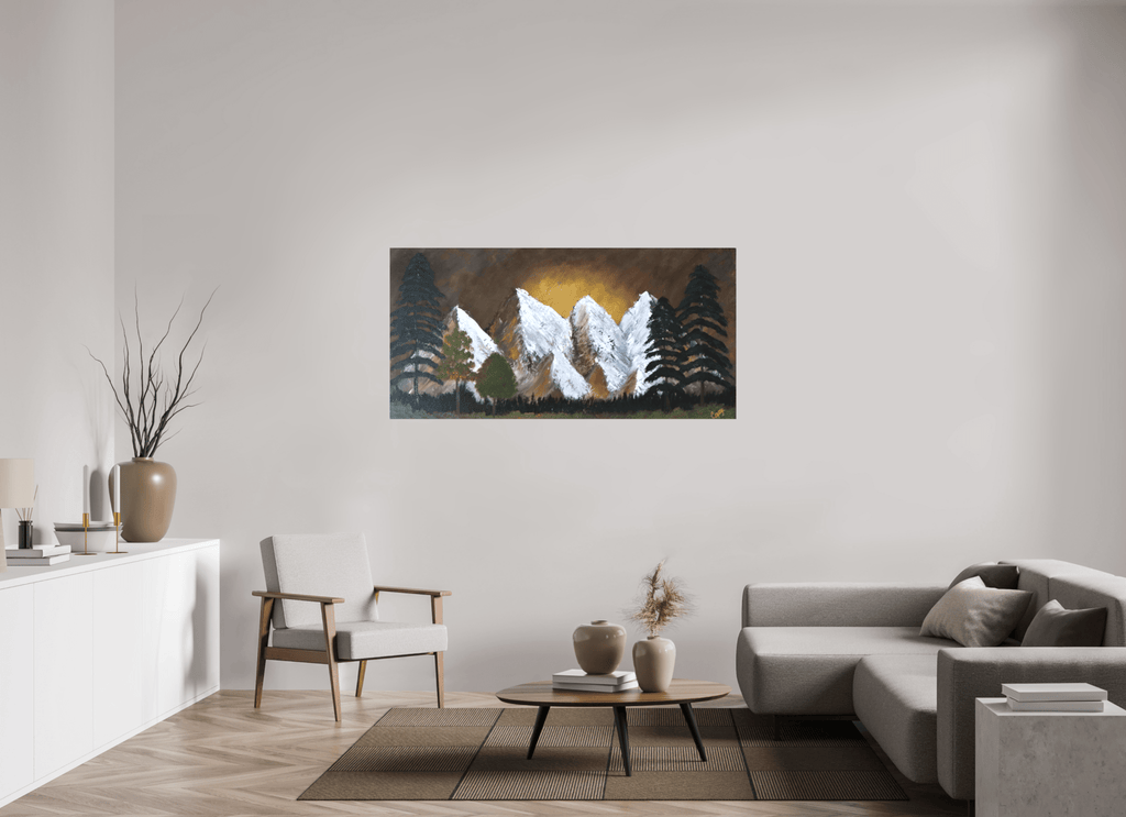 Bronze Horizon Sunset Landscape Print With Mountains And Trees - The Living Abstract