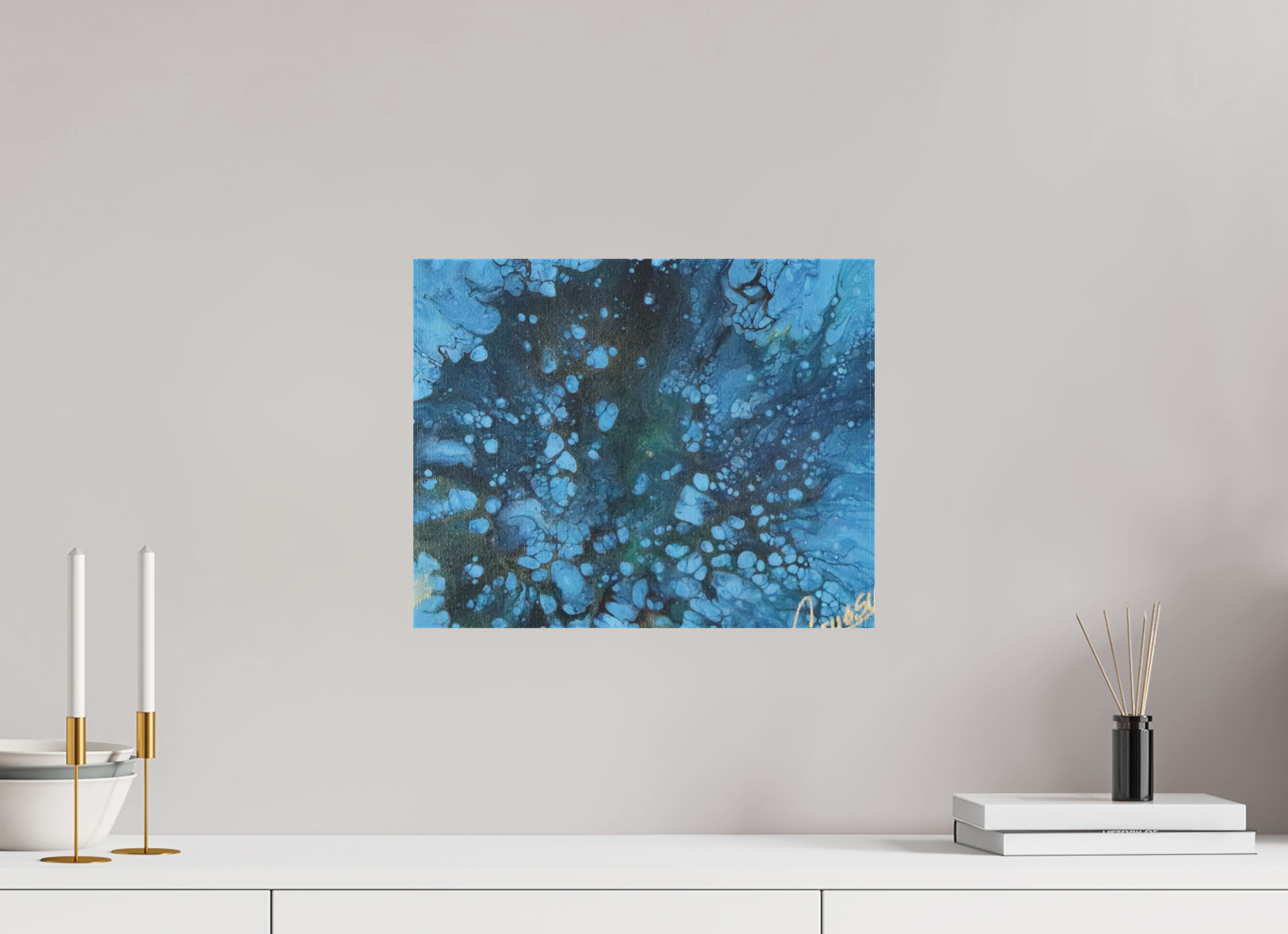 15.1 x 12″, *1.25" Matte Canvas No Frame Ocean Bloom - Original Dutch Pour Acrylic Painting