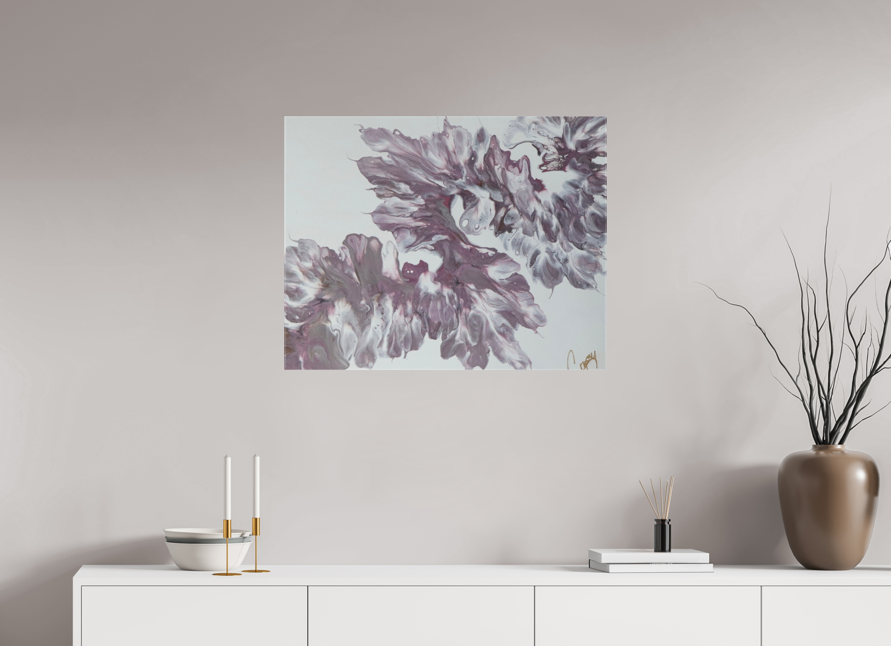 30.6 x 24″, *1.25" Matte Canvas No Frame Pink Dragon - Original Dutch Pour Painting
