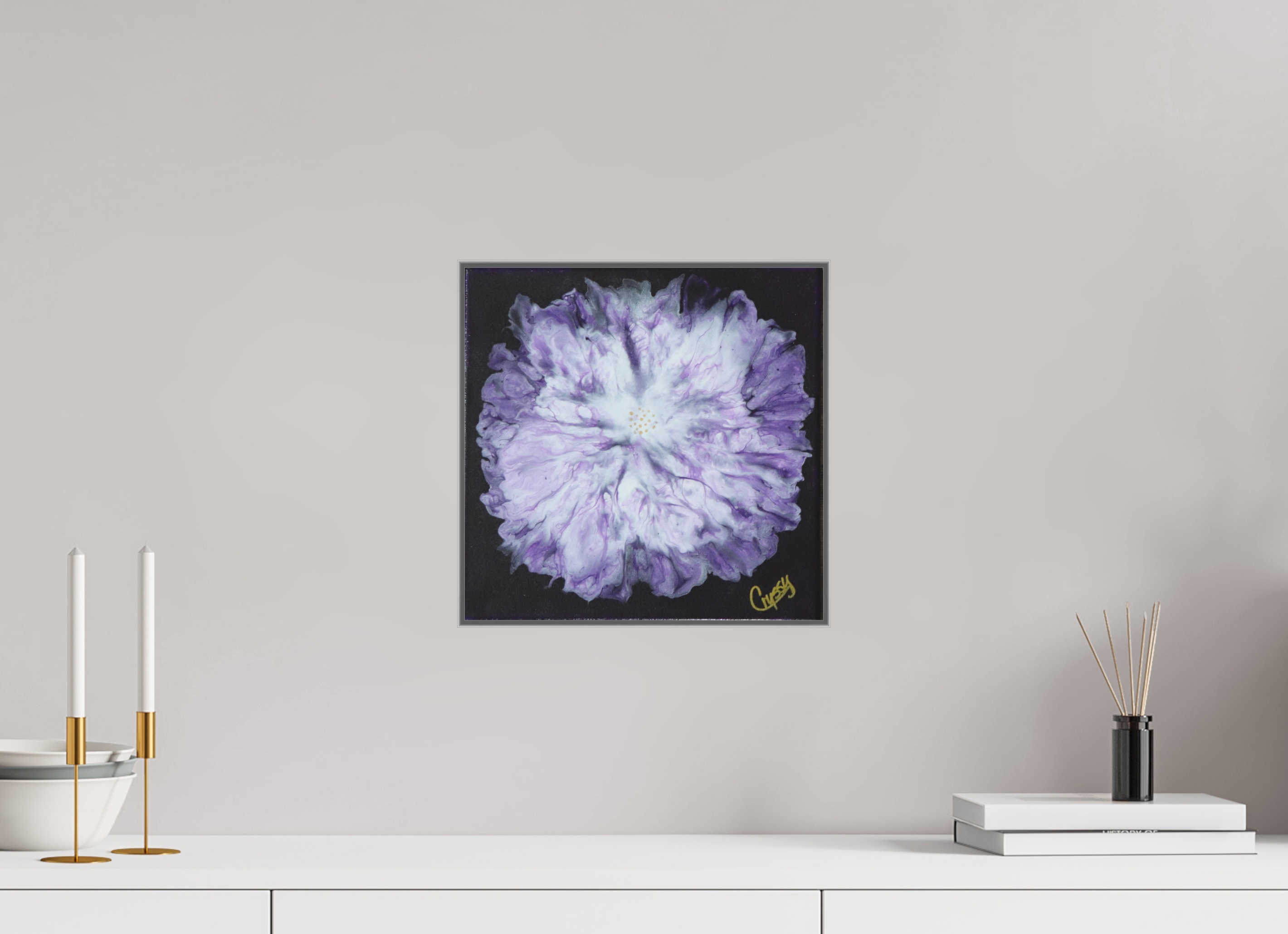 12.2 x 12″, *Aluminum Artbox 1" on fine art paper under acrylic matte glass Purple Paisley - Original Acrylic Dutch Pour Painting