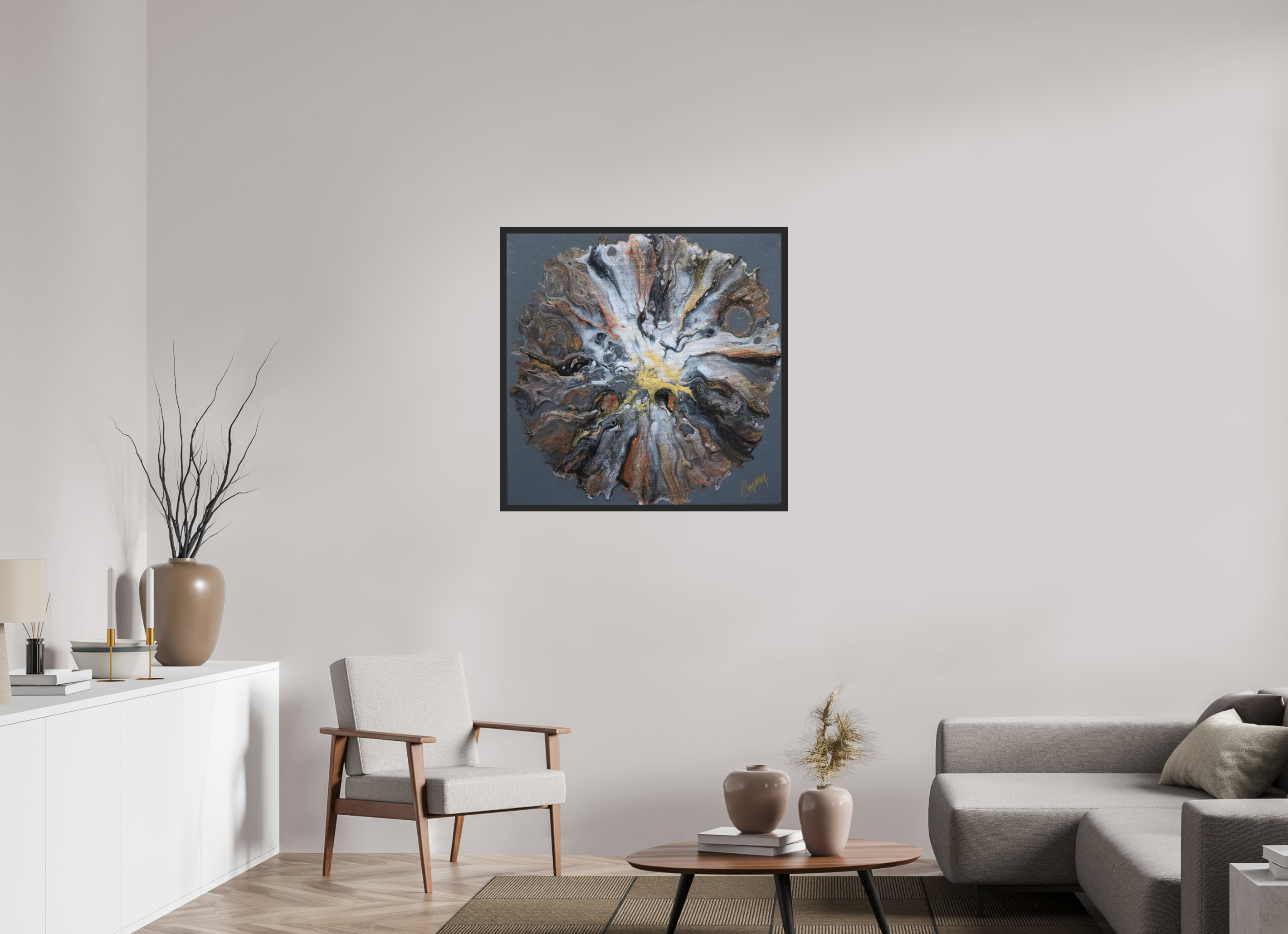 35.4 x 35″, *Photo Print Under Acrylic Glass Black Matte Frame copper Bloom
