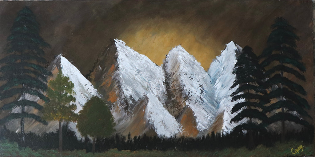 Bronze Horizon original acrylic landscape painting by The Living Abstract, featuring warm tones and abstract mountain scenery.